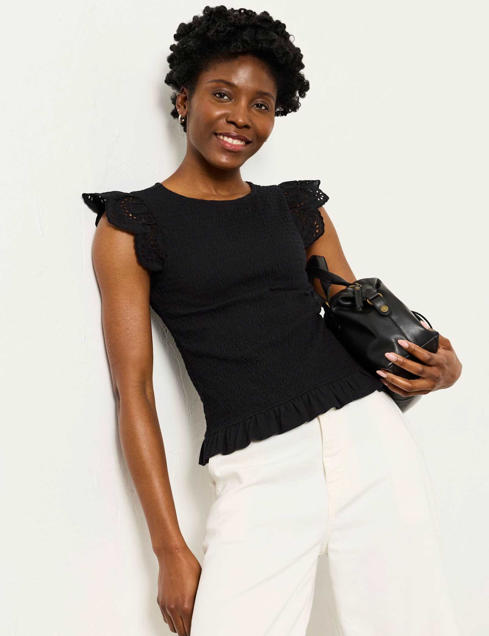 Pure Cotton Broderie Sleeve Shirred Top - image 5