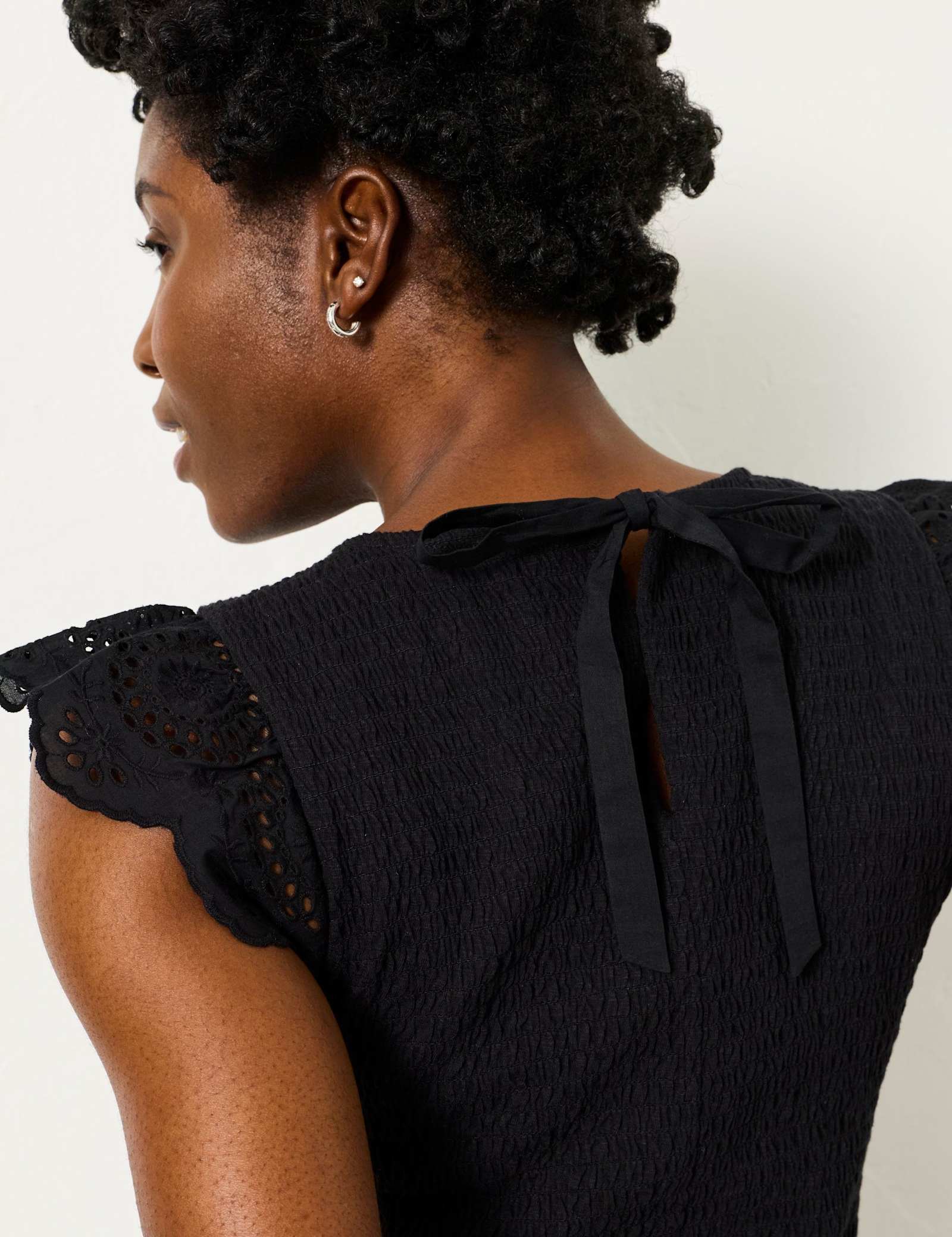 Pure Cotton Broderie Sleeve Shirred Top - image 3