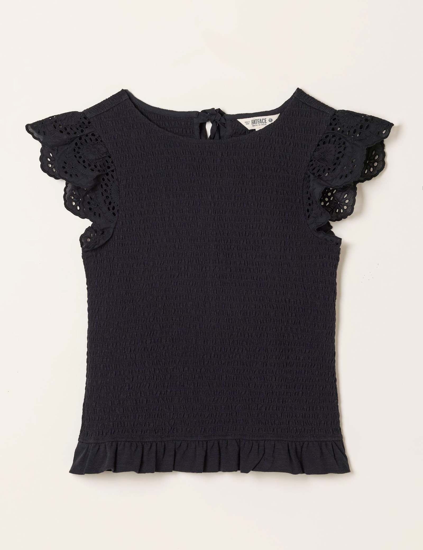 Pure Cotton Broderie Sleeve Shirred Top - image 1