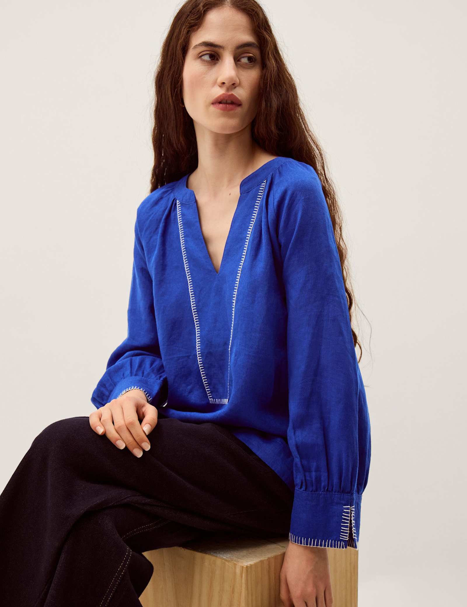 Pure Linen V-Neck Blouse - image 4