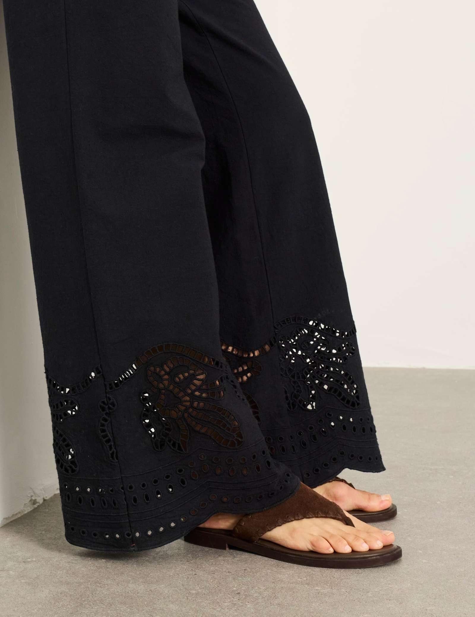 Linen Rich Embroidered Wide Leg Trousers - image 3