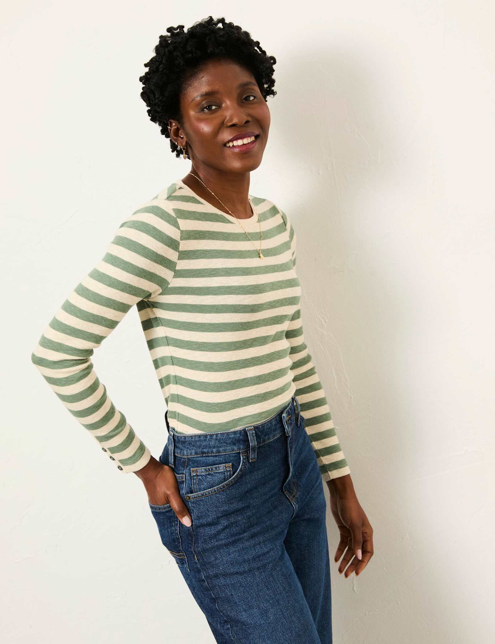 Cotton Rich Striped Button Detail Top - image 2