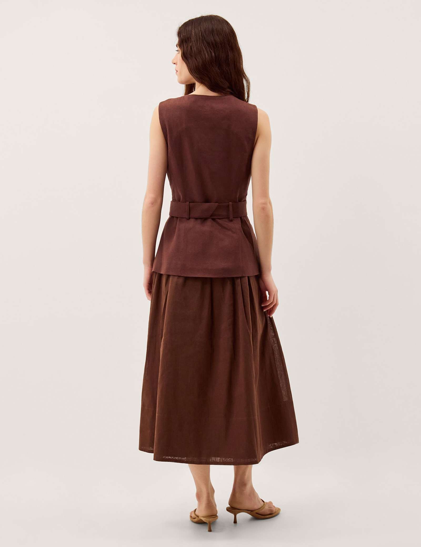 Linen Blend V-Neck Midi Waisted Dress - image 5