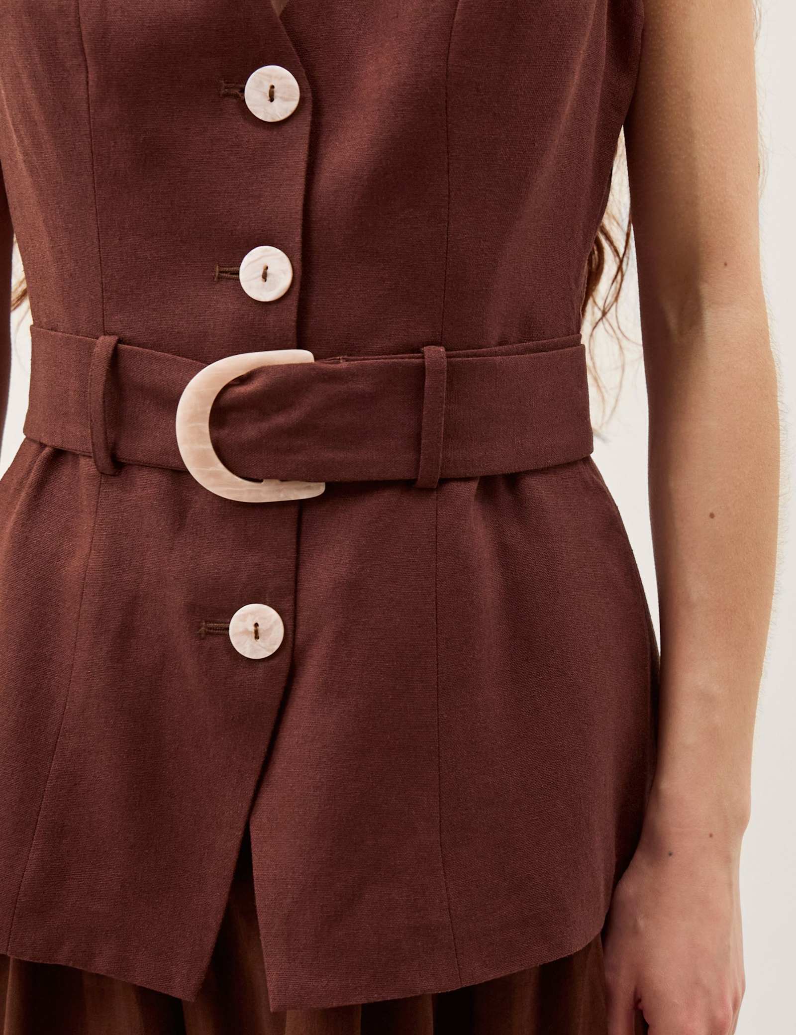 Linen Blend V-Neck Midi Waisted Dress - image 2