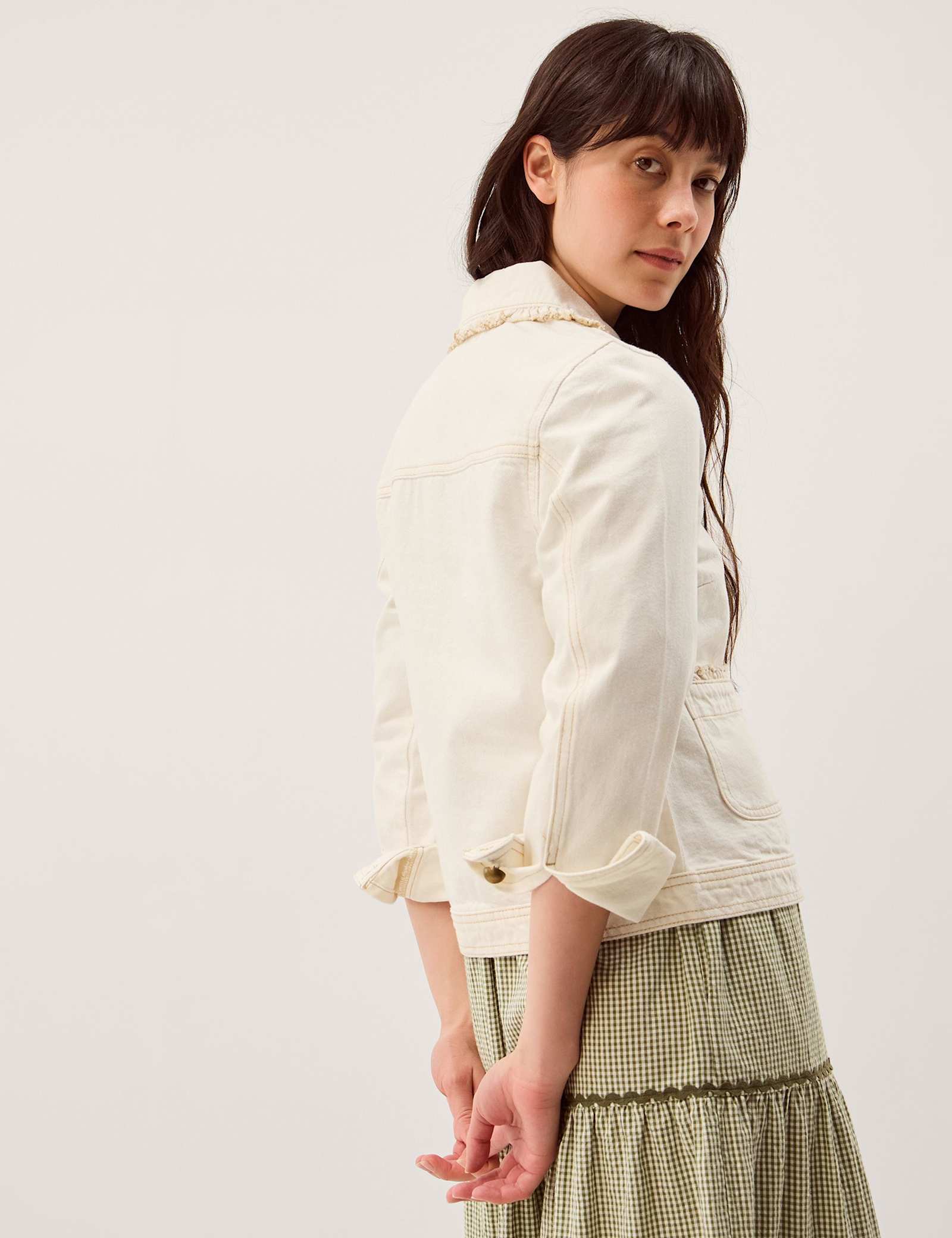 Denim Collared Frill Detail Jacket - image 5