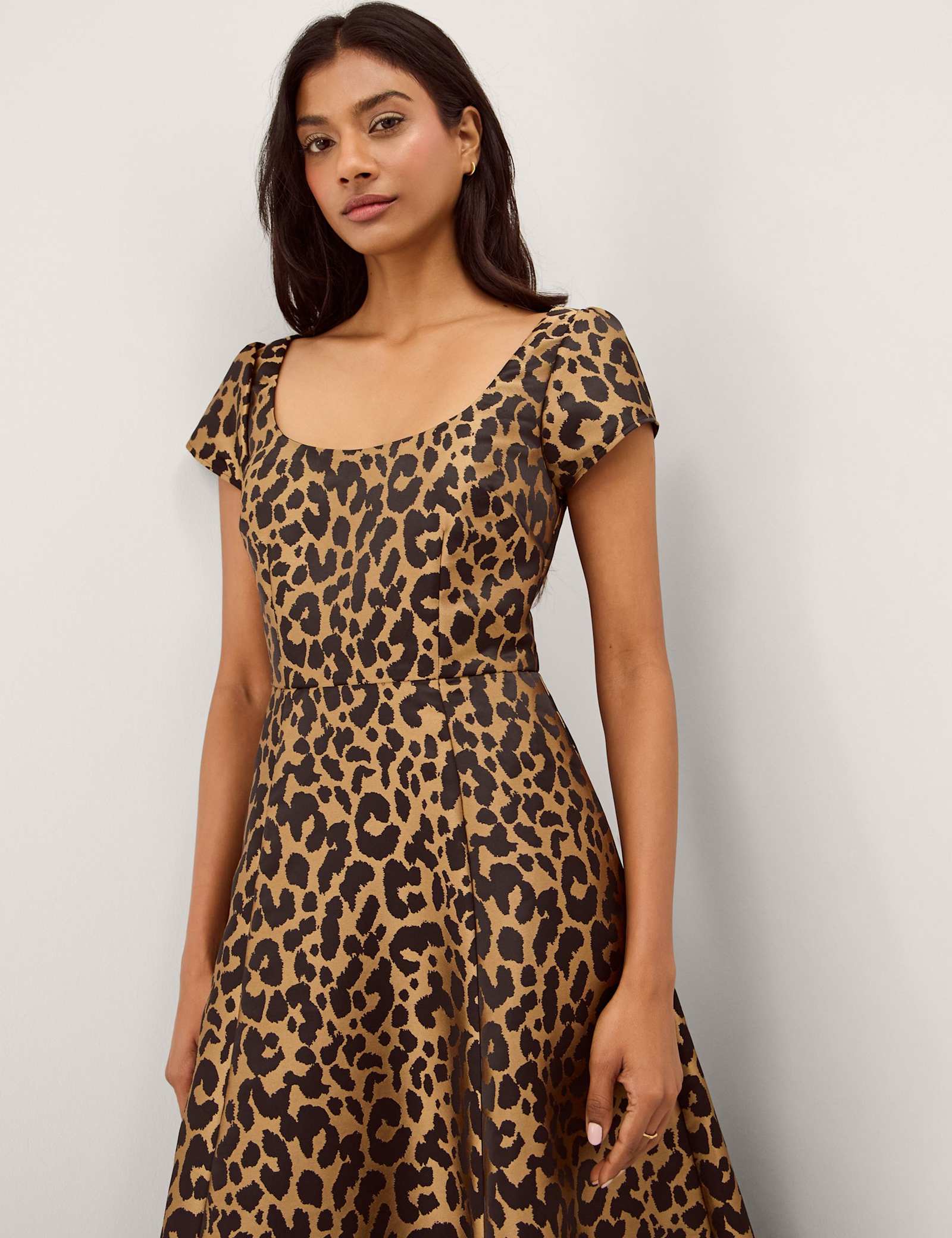 Leopard Print Square Neck Midi Skater Dress - image 4