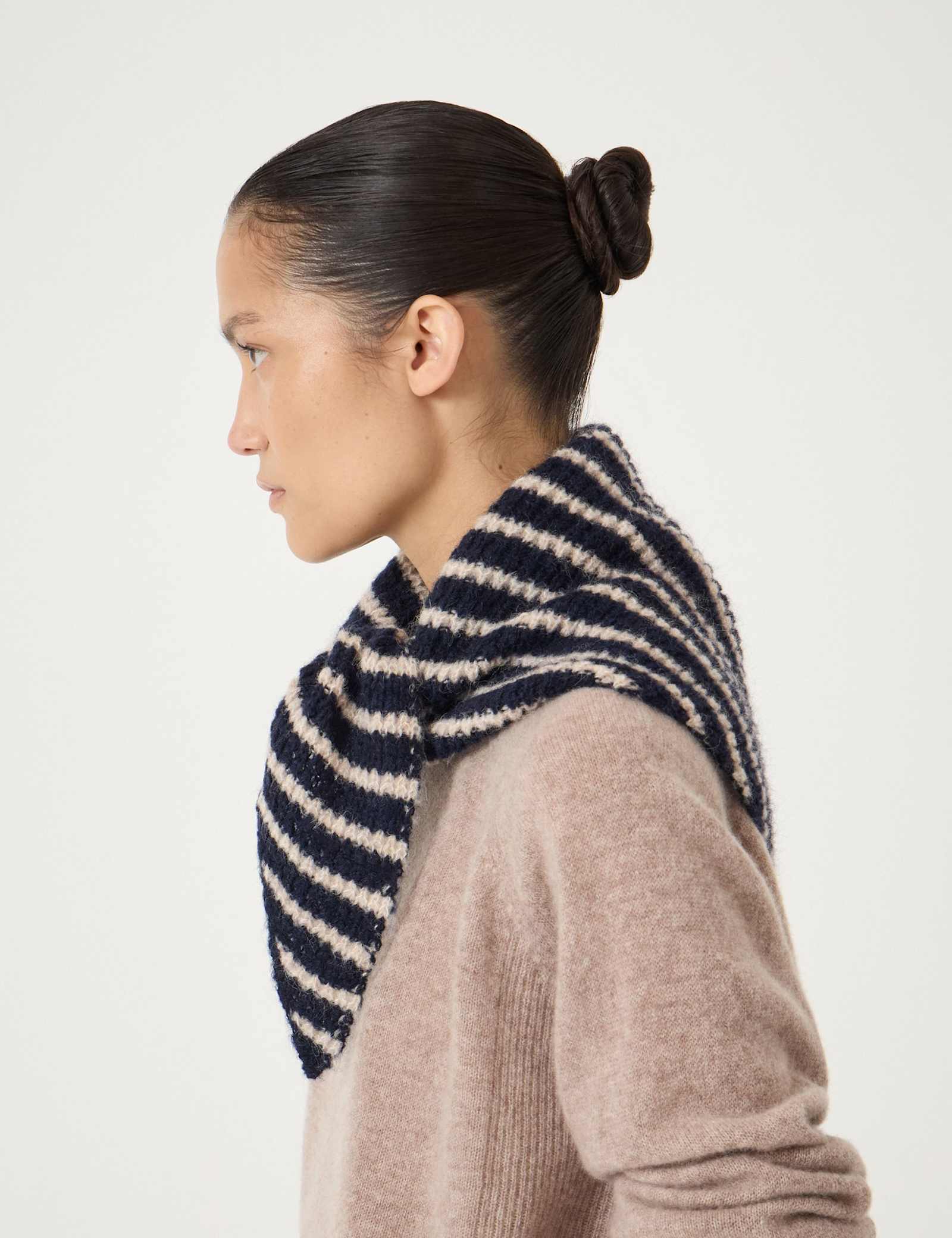 Wool Blend Knitted Striped Triangle Scarf - image 4