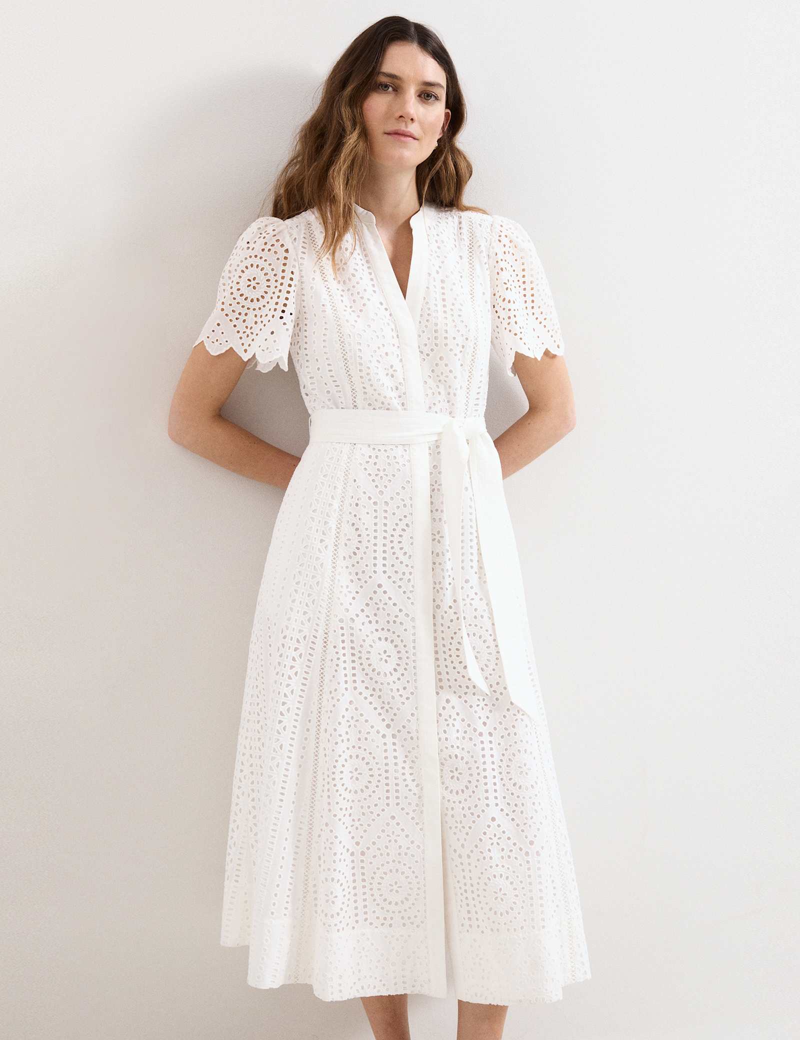 Pure Cotton Broderie V-Neck Midi Skater Dress - image 2