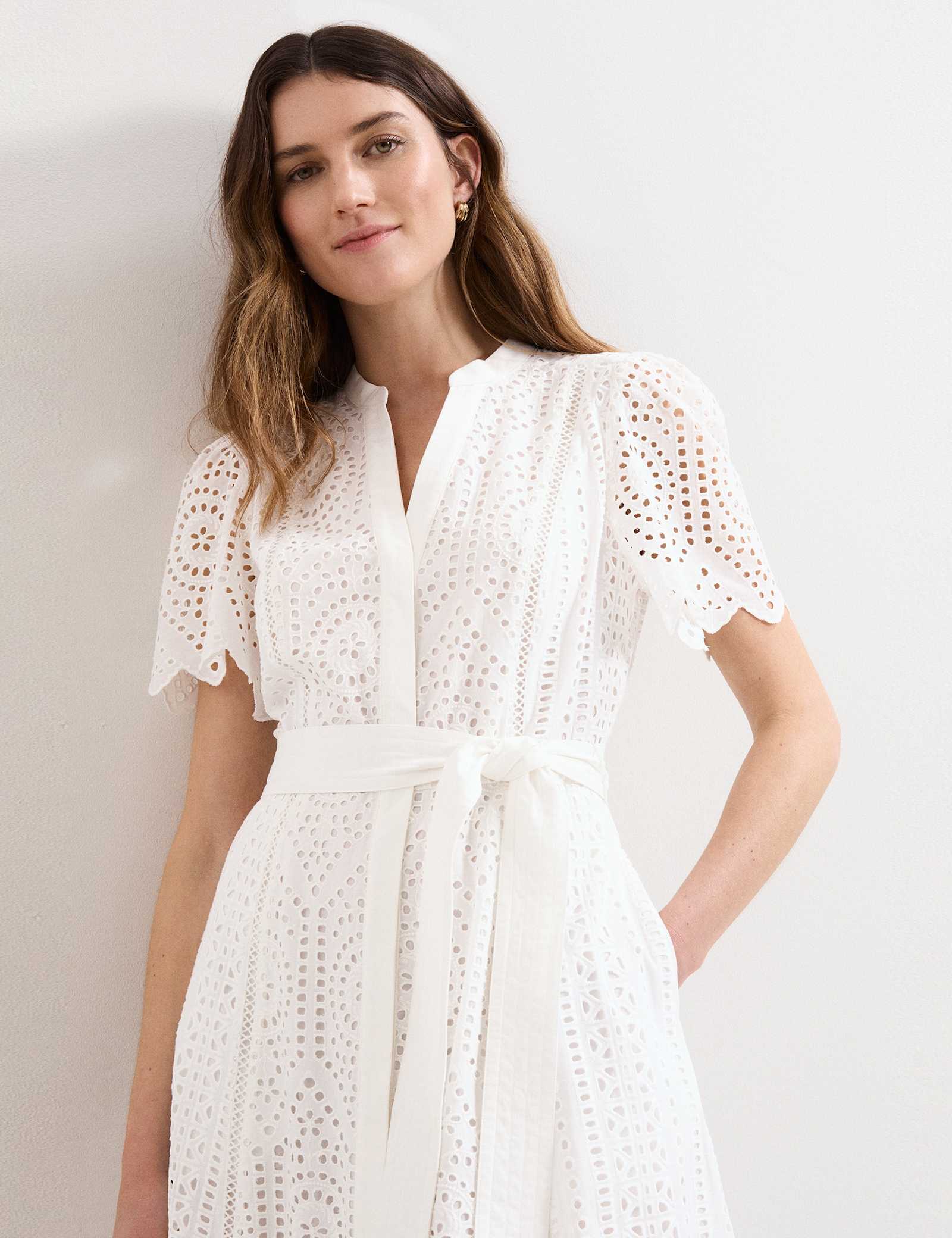 Pure Cotton Broderie V-Neck Midi Skater Dress - image 5