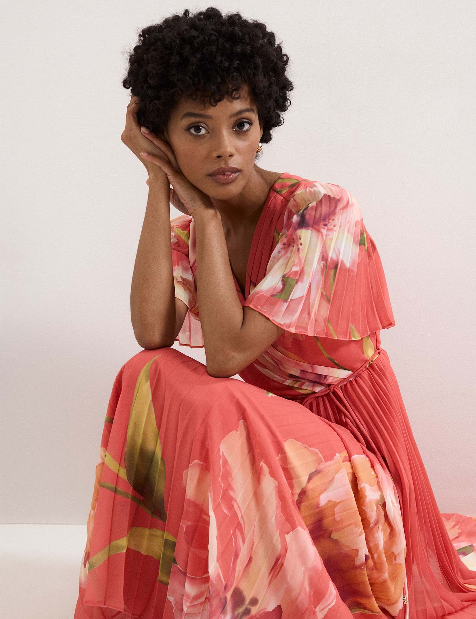 Floral V-Neck Angel Sleeve Maxi Skater Dress - image 4