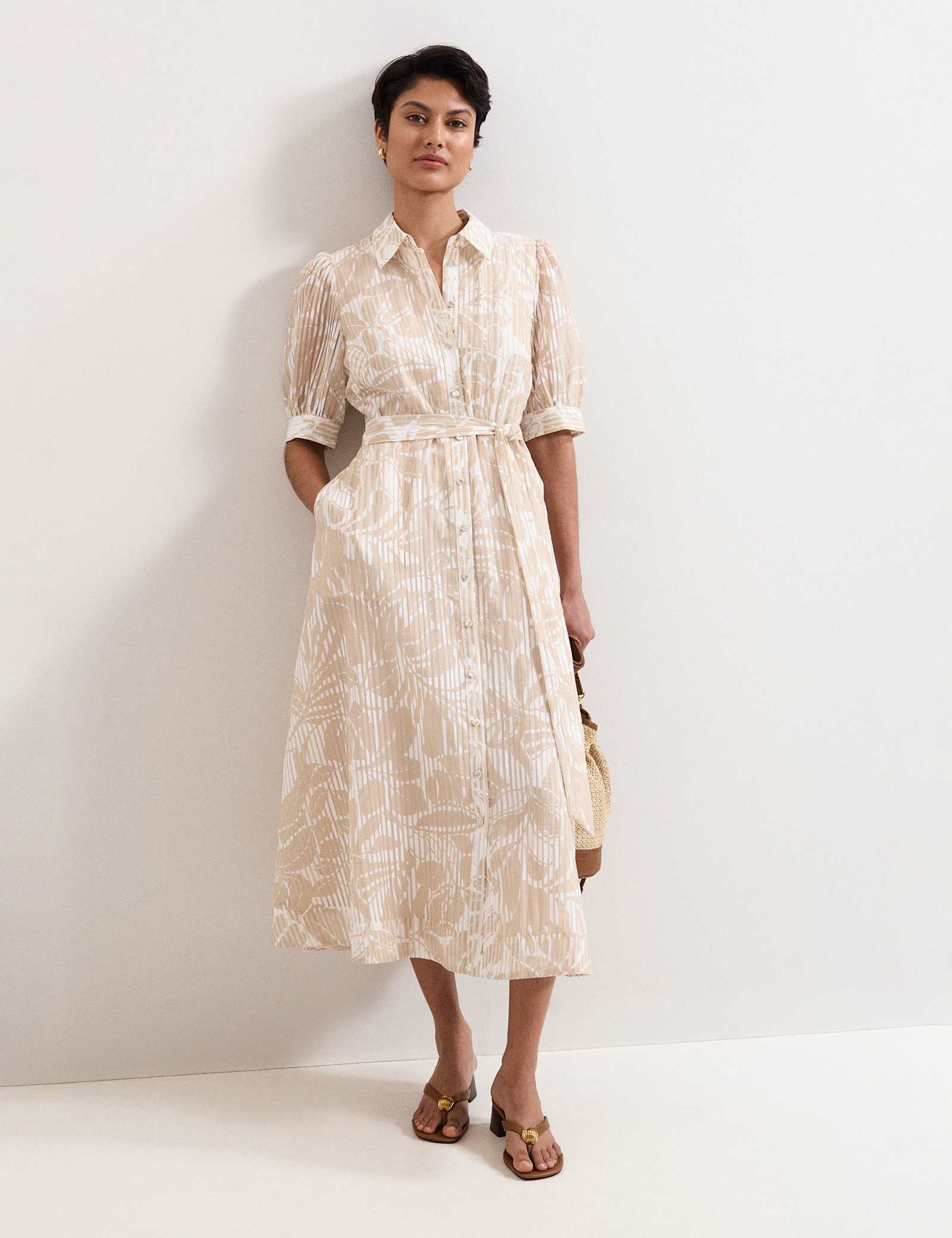 Printed Belted Midi Shirt Dress - image 2