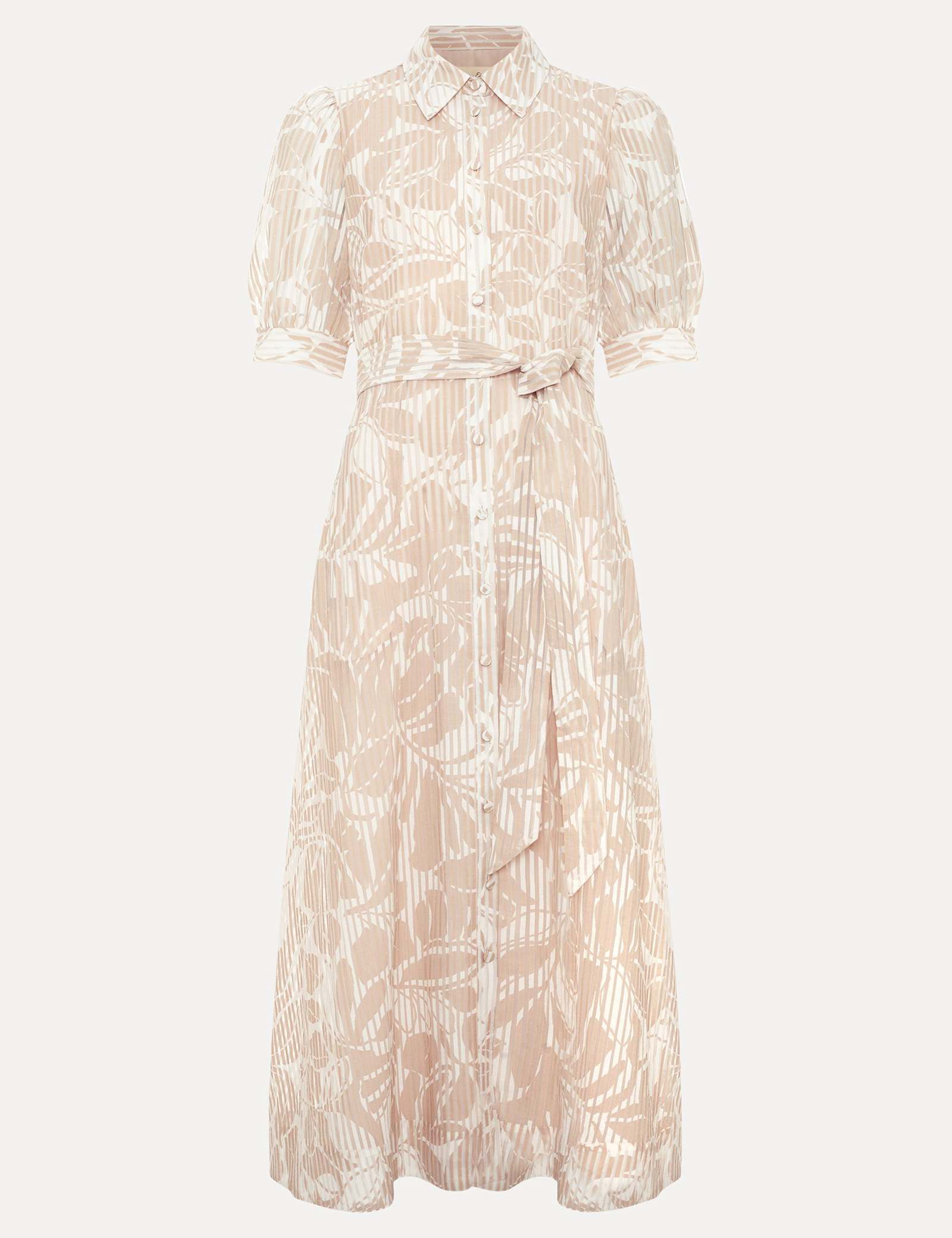 Printed Belted Midi Shirt Dress - image 1