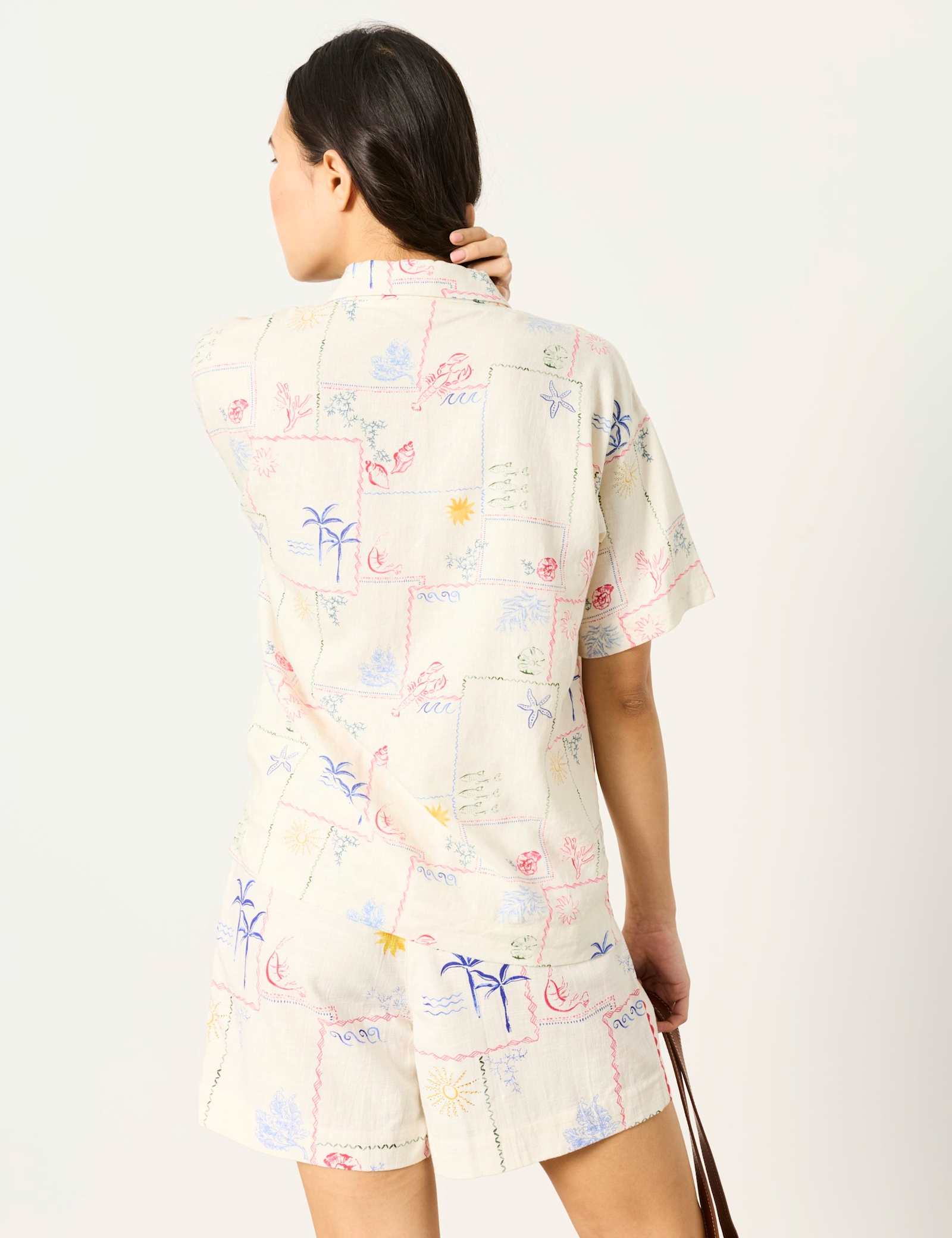 Linen Rich Postcard Print Collared Shirt - image 5