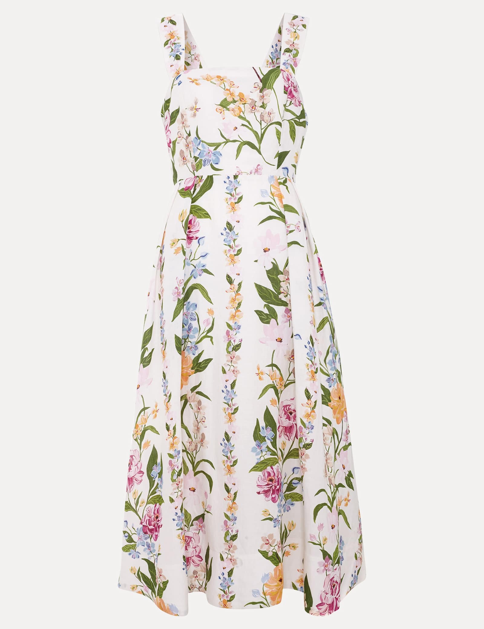 Linen Rich Floral Square Neck Skater Dress - image 1