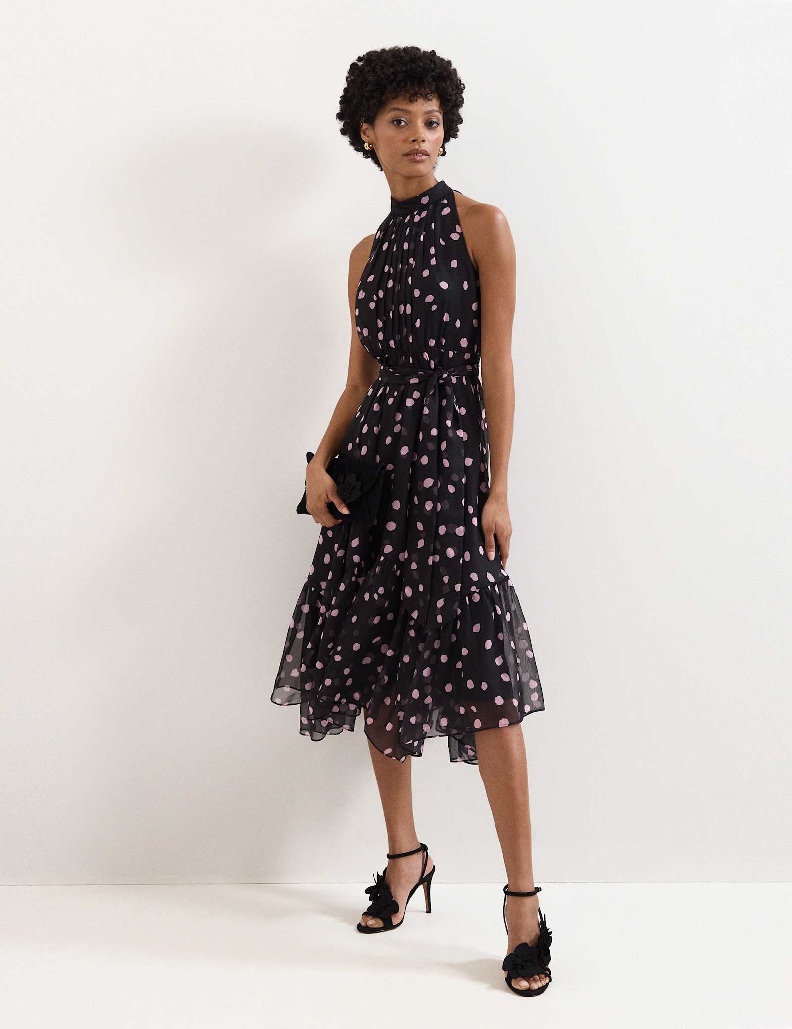 Polka Dot Halter Neck Midi Skater Dress - image 5