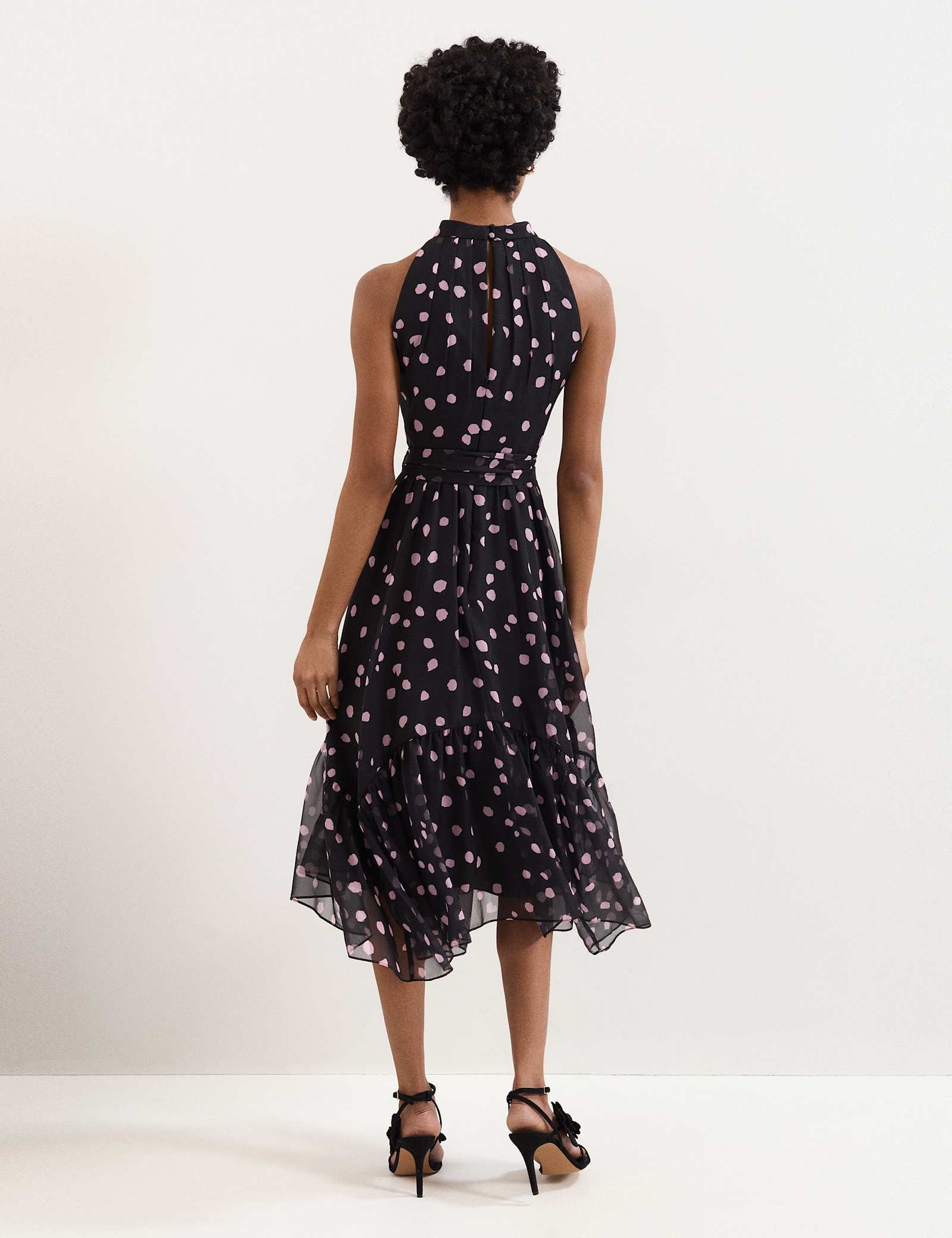 Polka Dot Halter Neck Midi Skater Dress - image 4
