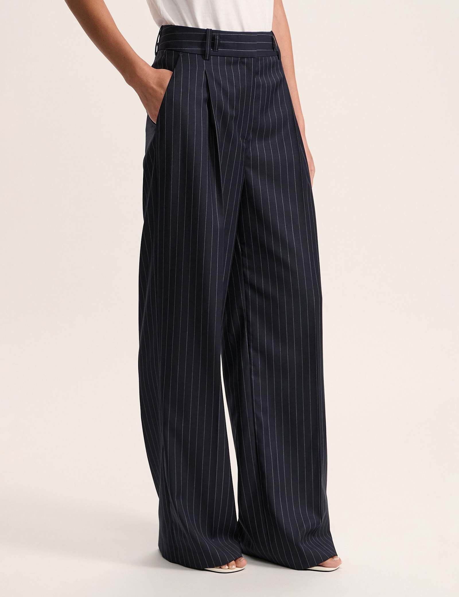 Wool Blend Pinstripe Wide Leg Trousers - image 5