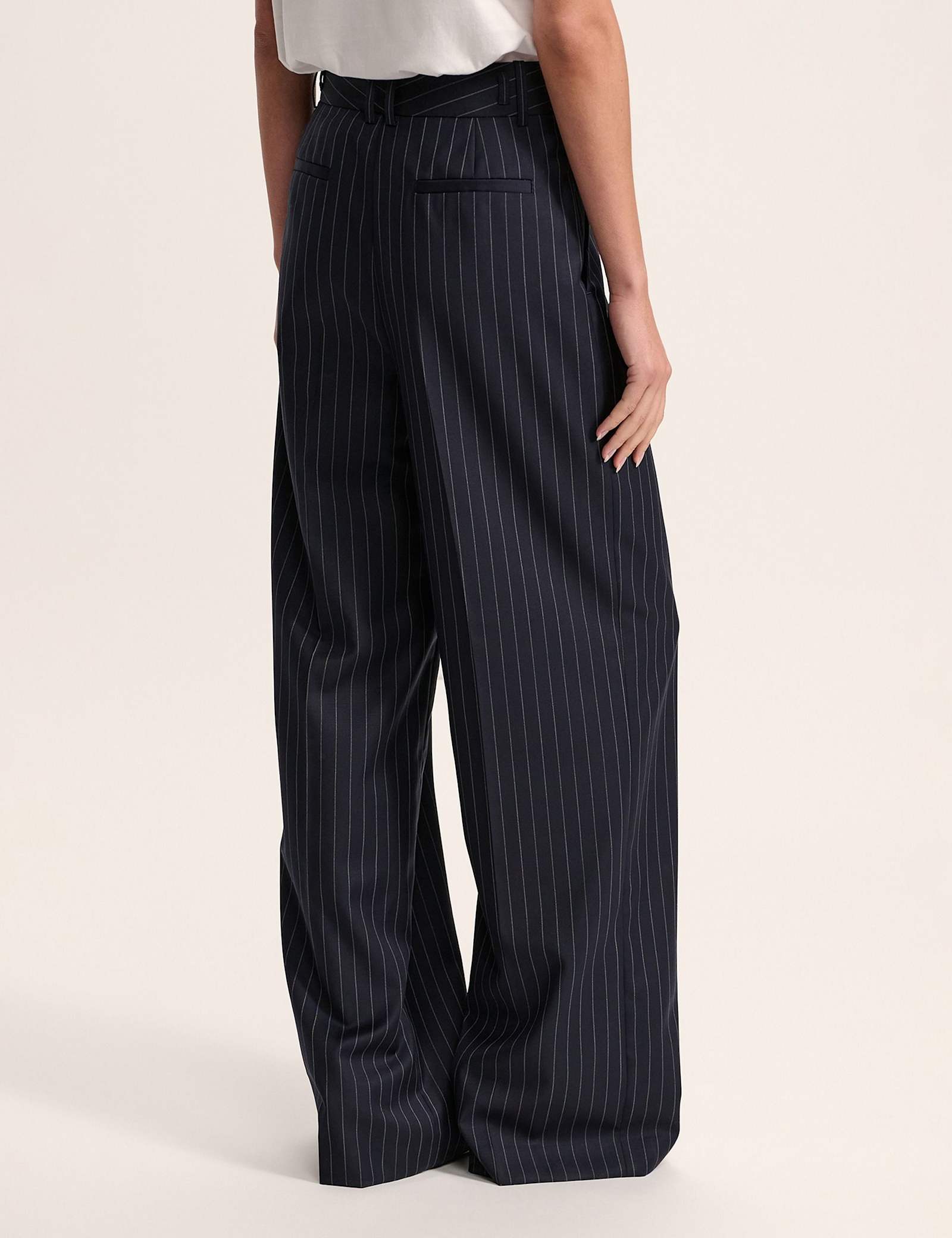 Wool Blend Pinstripe Wide Leg Trousers - image 4