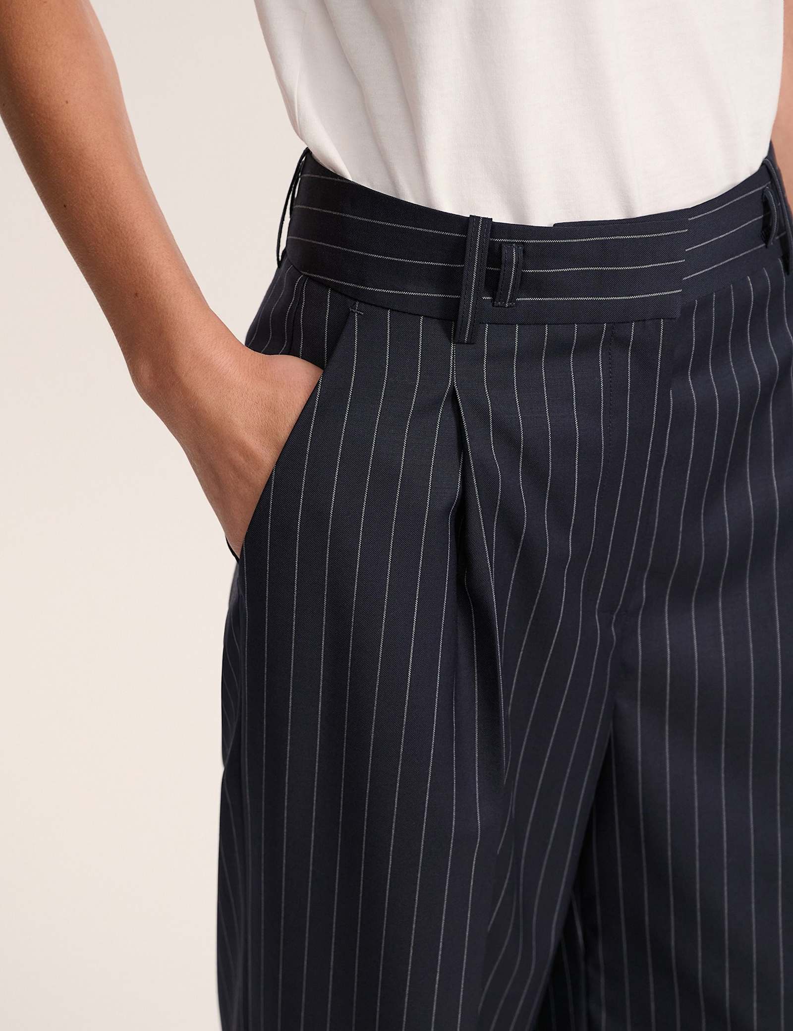 Wool Blend Pinstripe Wide Leg Trousers - image 3