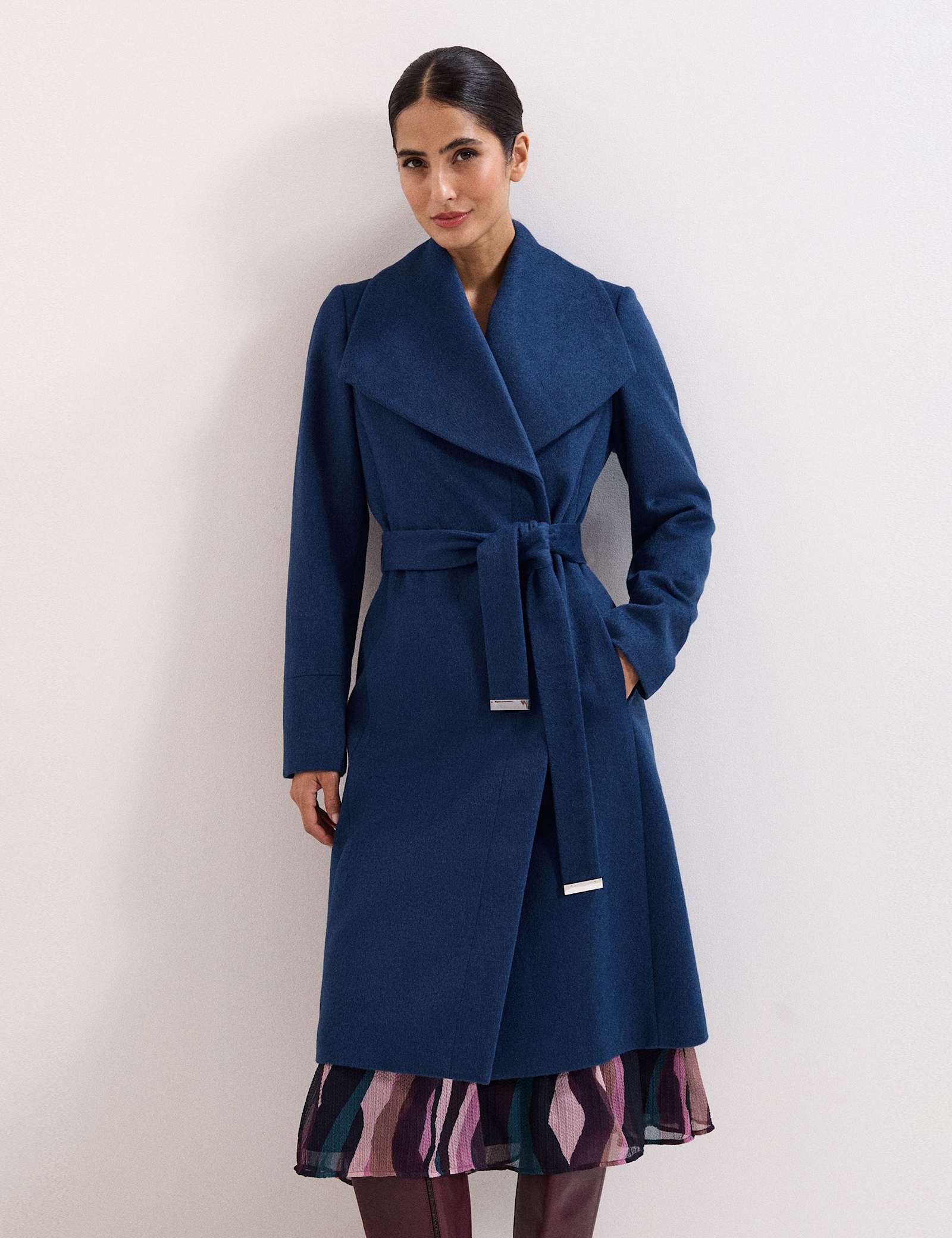 Wool Rich Belted Collared Longline Wrap Coat - image 3