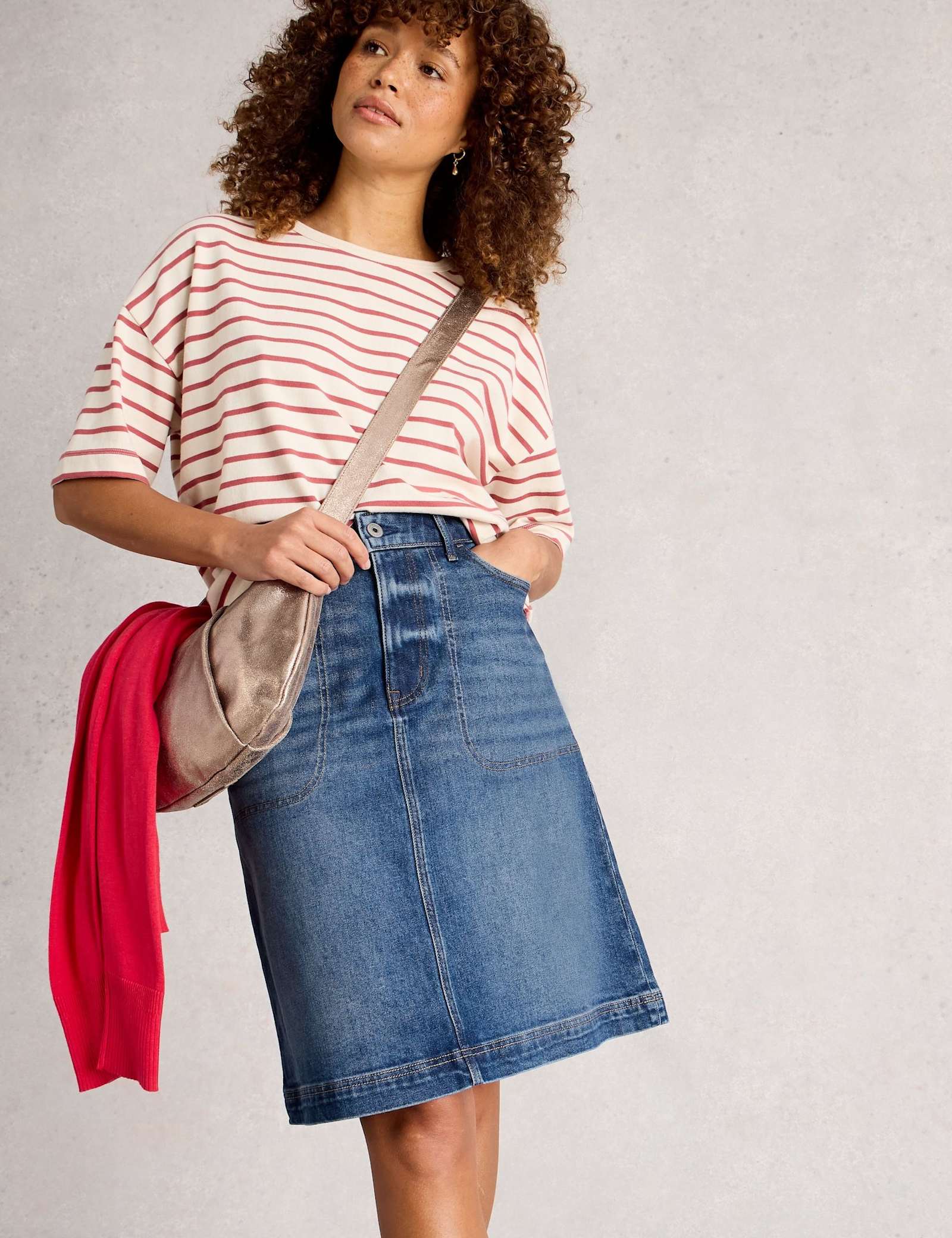 Cotton Rich Denim Knee Length Skirt - image 3