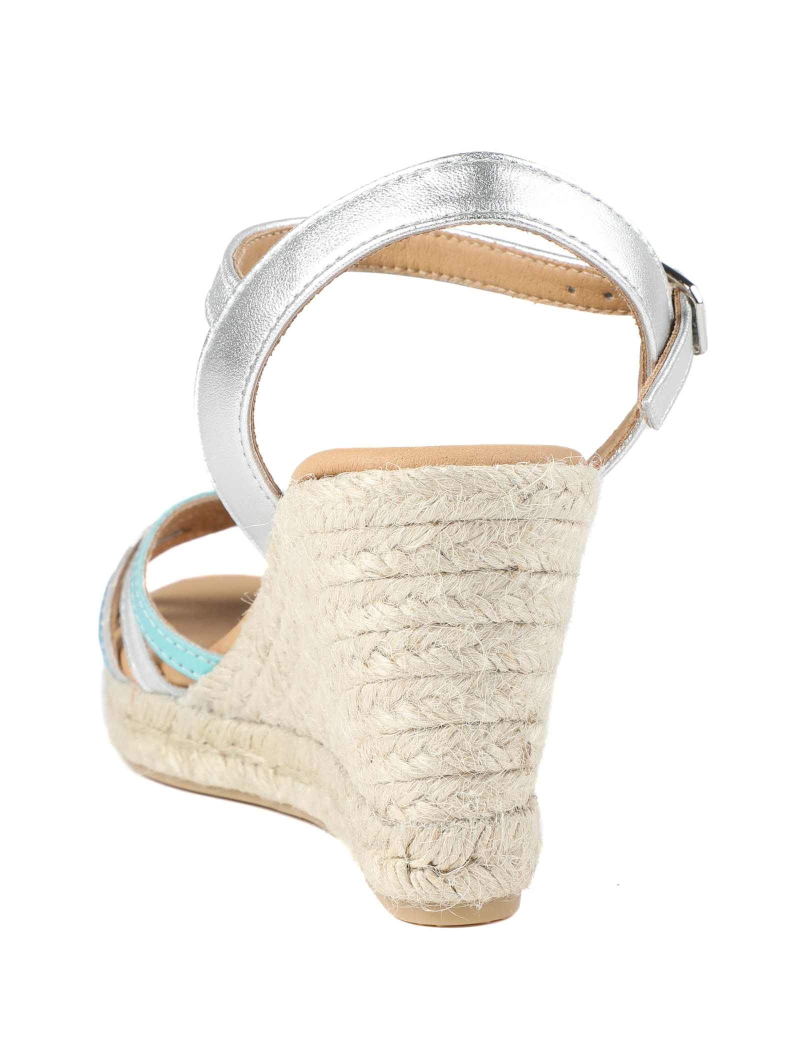 Leather Metallic Strappy Wedge Espadrille Sandals - image 3