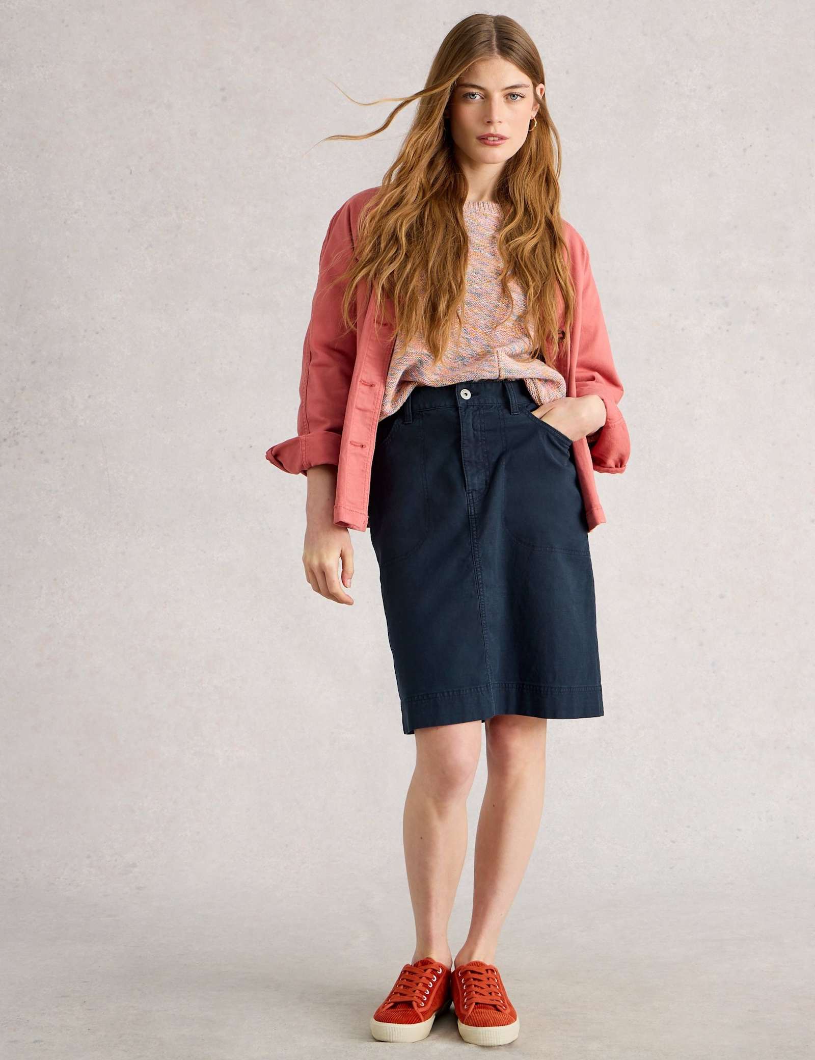 Cotton Rich Knee Length A-Line Skirt - image 1