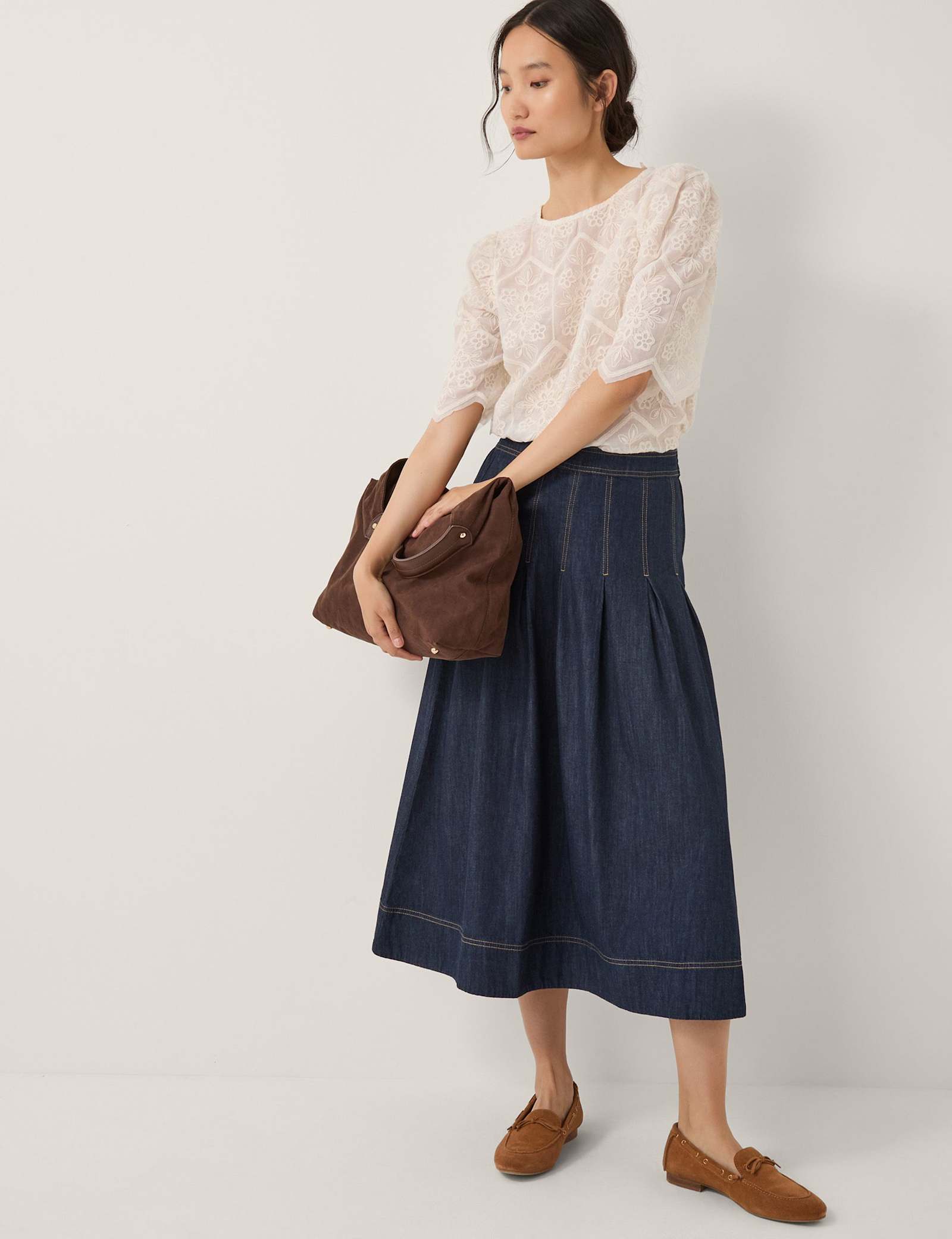 Denim Pleated Midi Skirt - image 5
