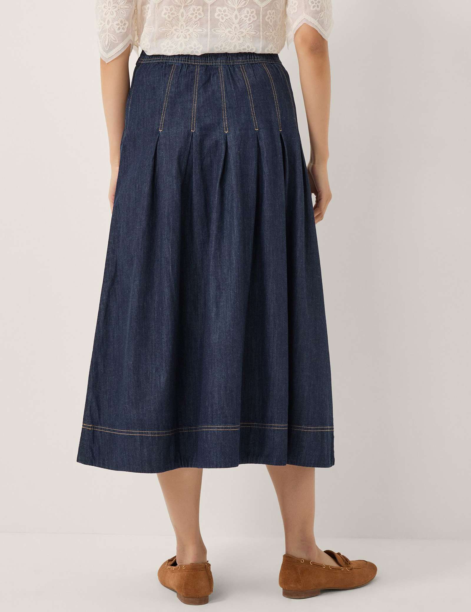 Denim Pleated Midi Skirt - image 4