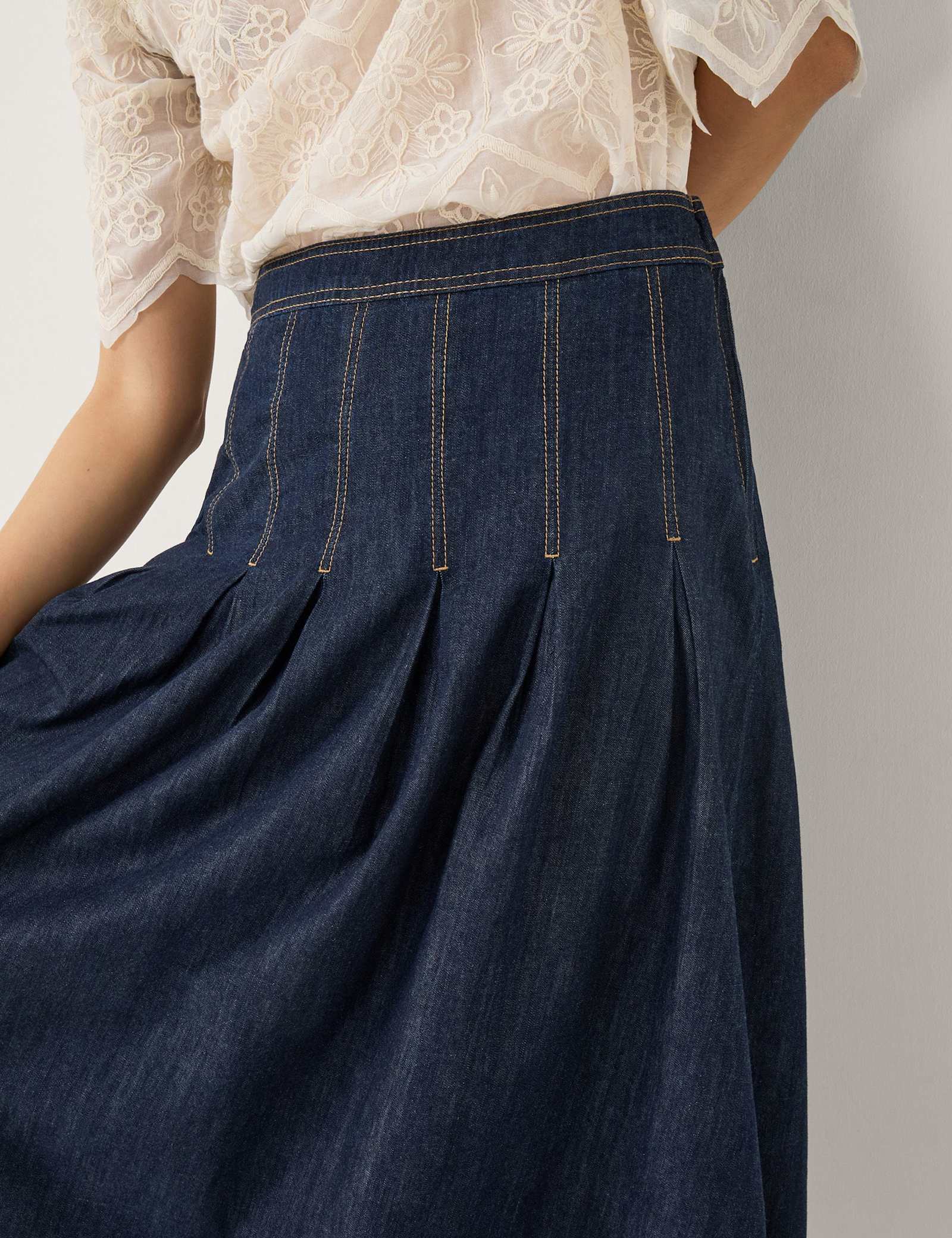 Denim Pleated Midi Skirt - image 3