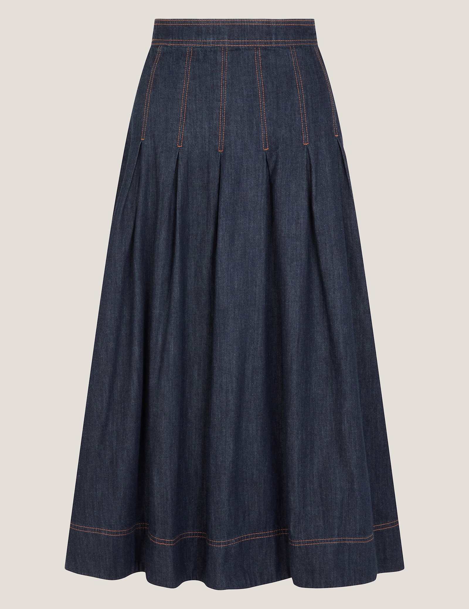 Denim Pleated Midi Skirt - image 1