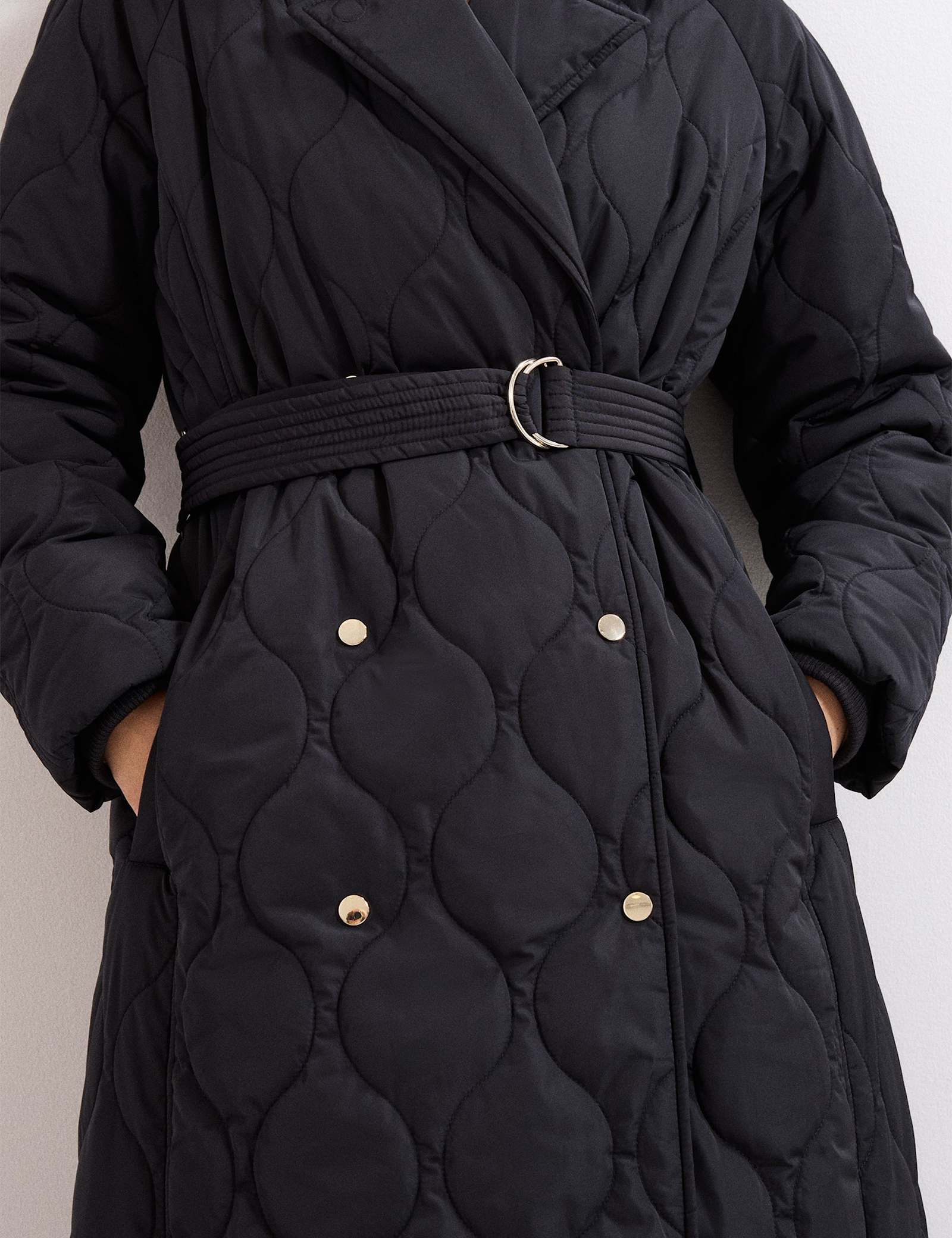Quilted Collared Belted Longline Coat - image 4