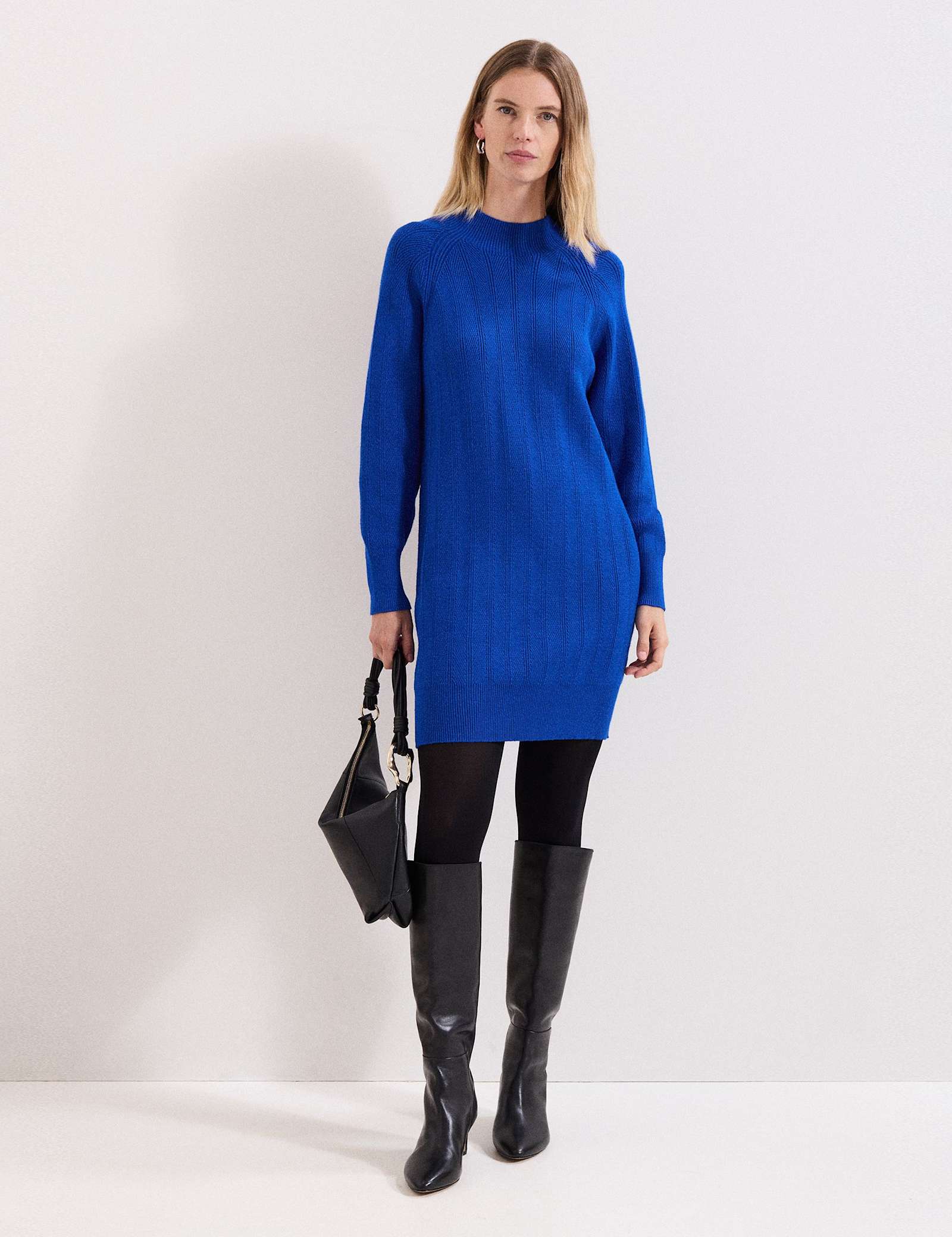 Knitted Textured Round Neck Mini Jumper Dress - image 4