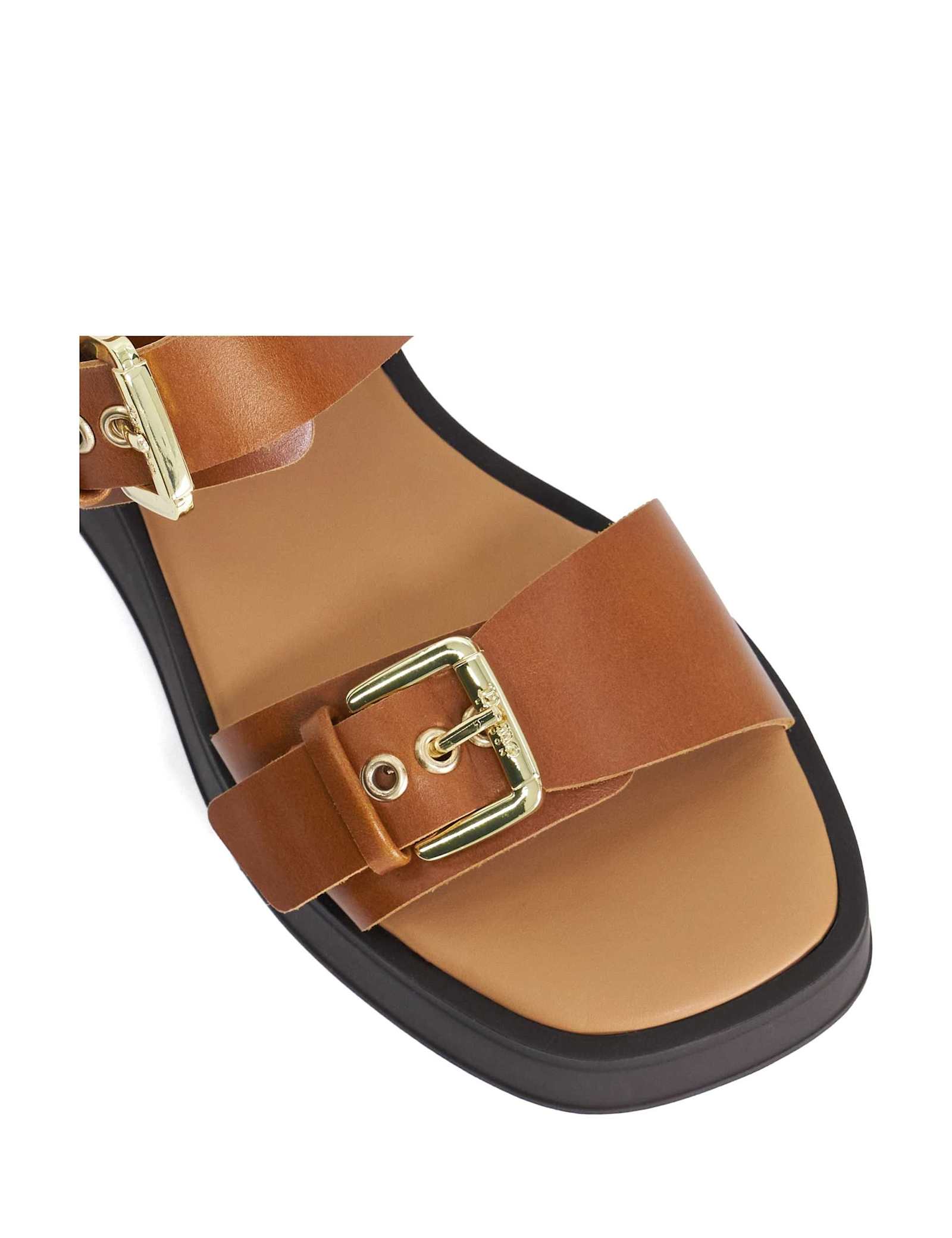 Leather Buckle Strappy Wedge Sandals - image 2