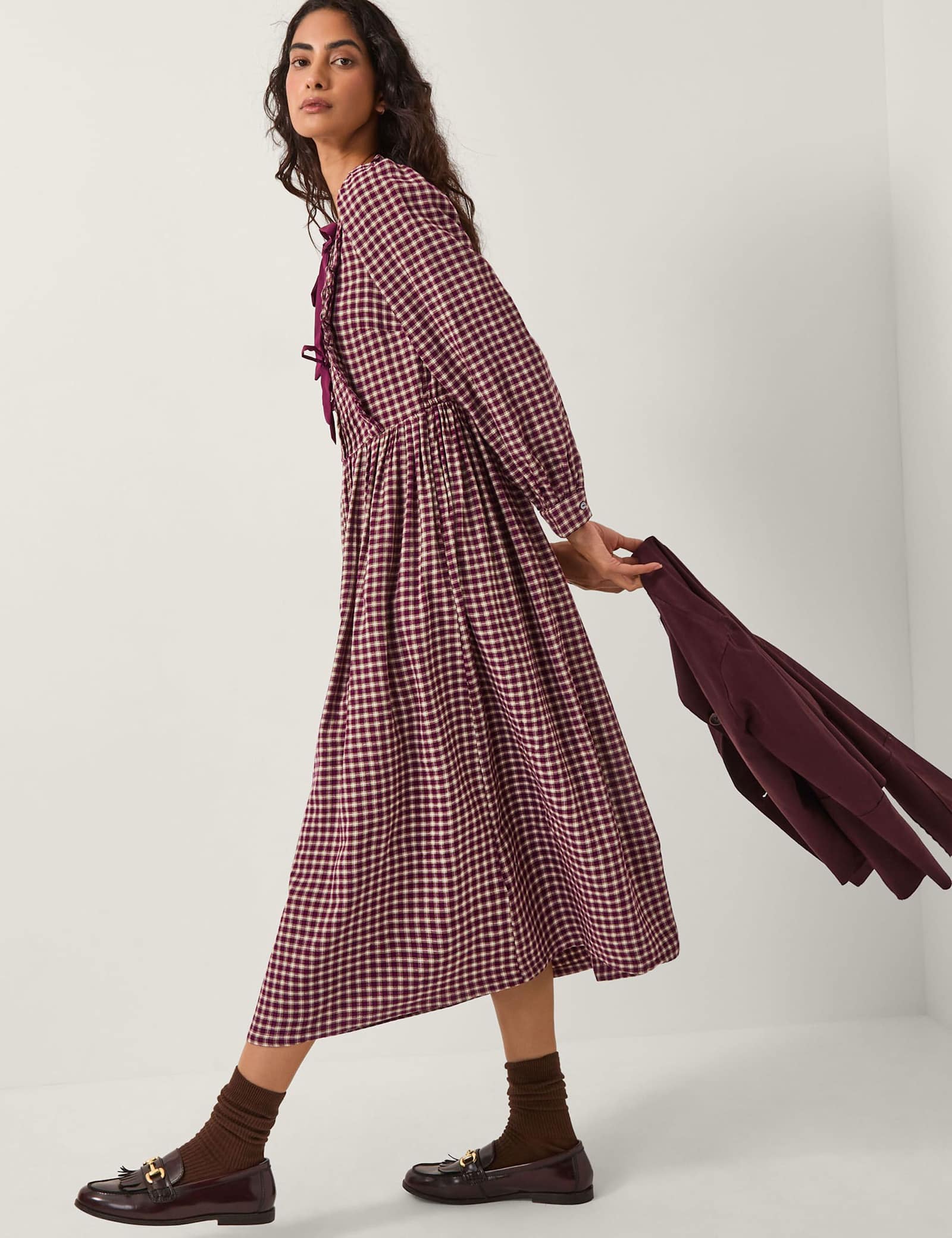 Gingham Tie Neck Midi Skater Dress - image 2