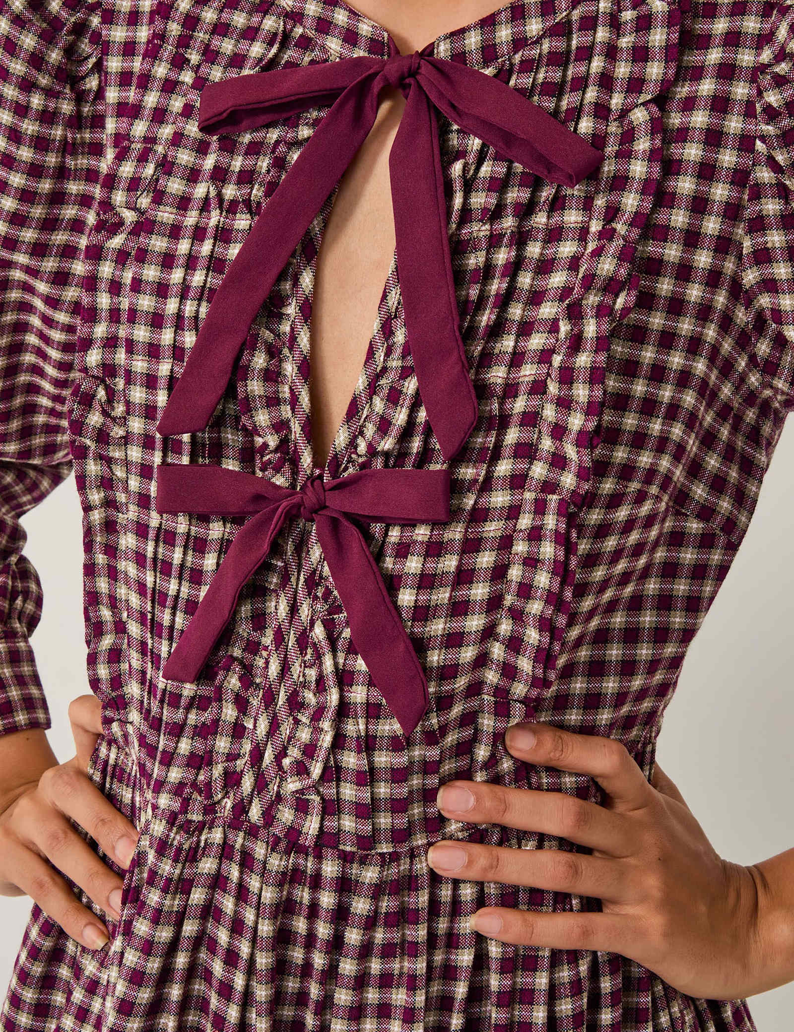 Gingham Tie Neck Midi Skater Dress - image 3