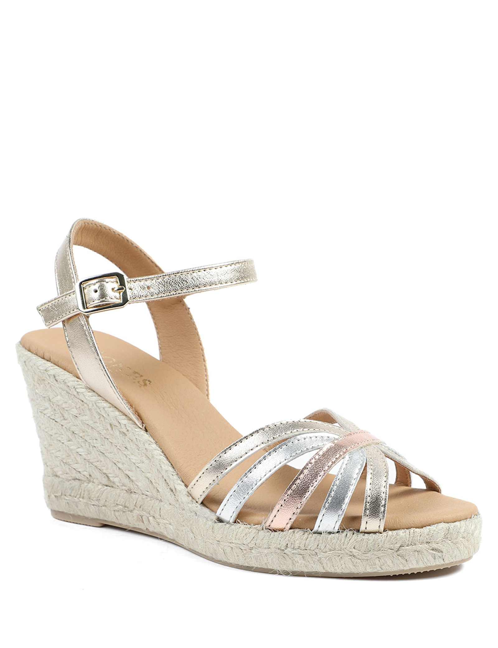 Leather Metallic Strappy Wedge Espadrilles - image 5