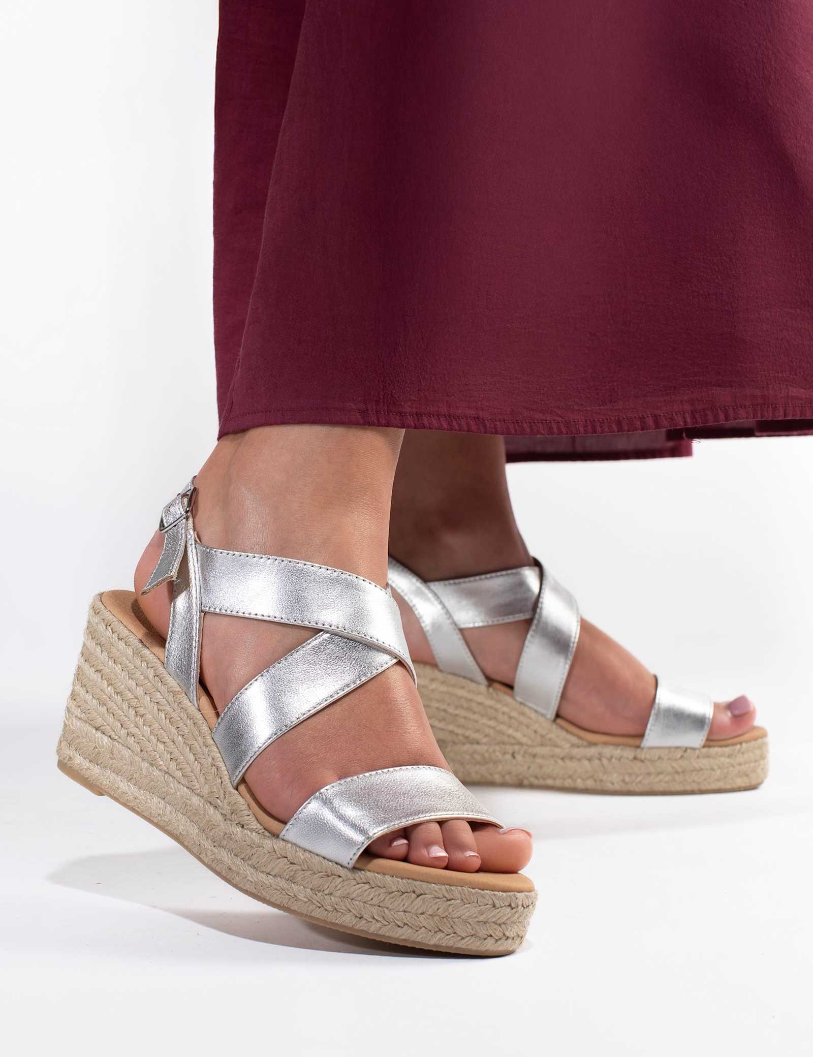 Leather Metallic Wedge Espadrille Sandals - image 1