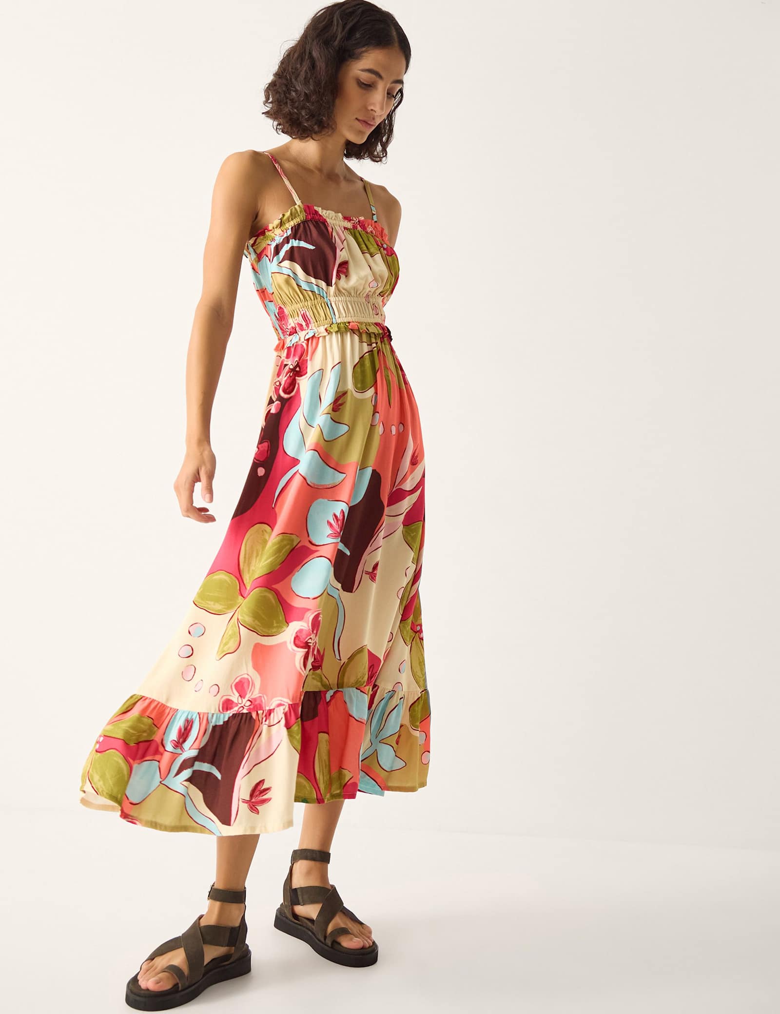 Square Neck Strappy Midi Tiered Dress - image 2