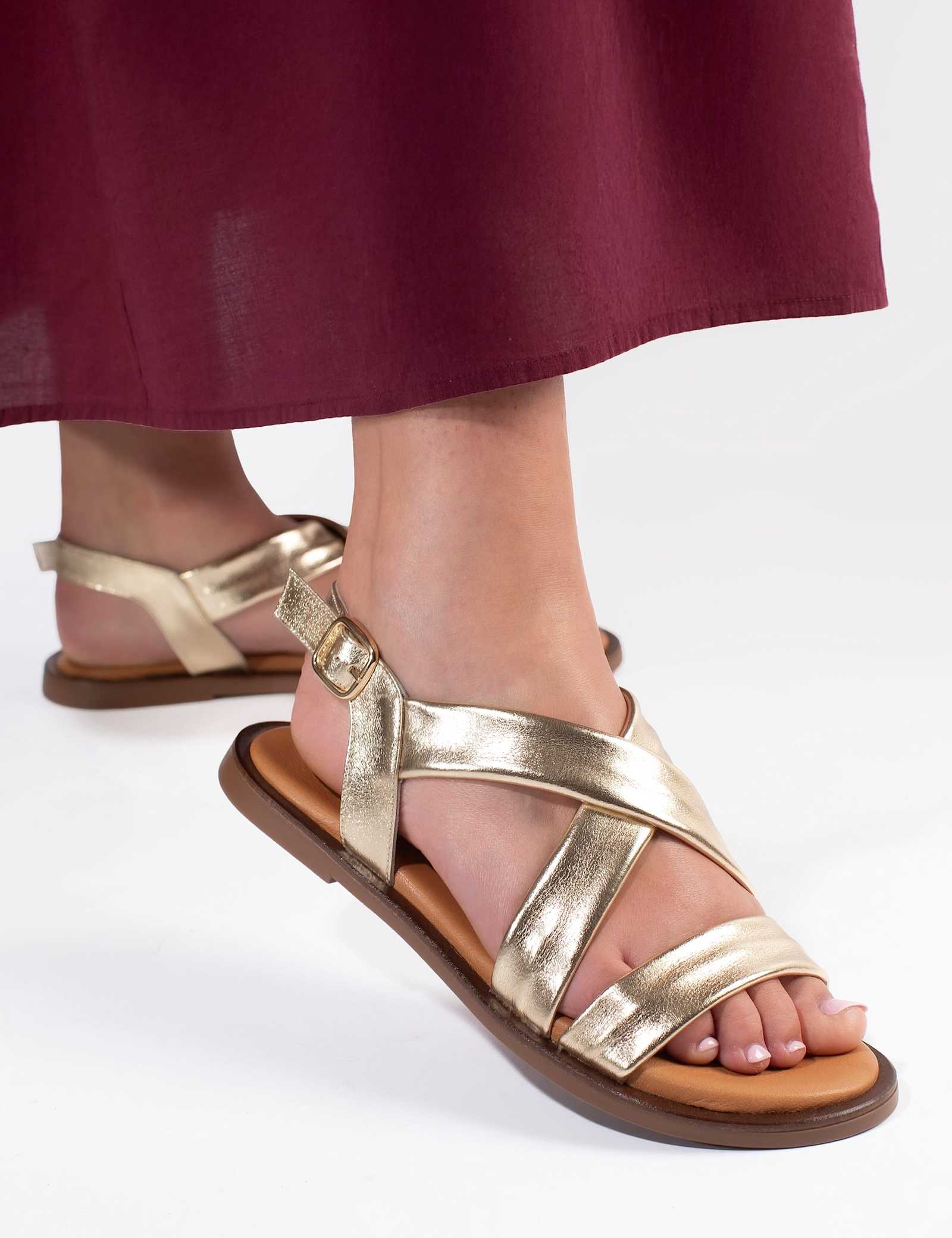 Wide Fit Leather Metallic Flat Sandals - image 1