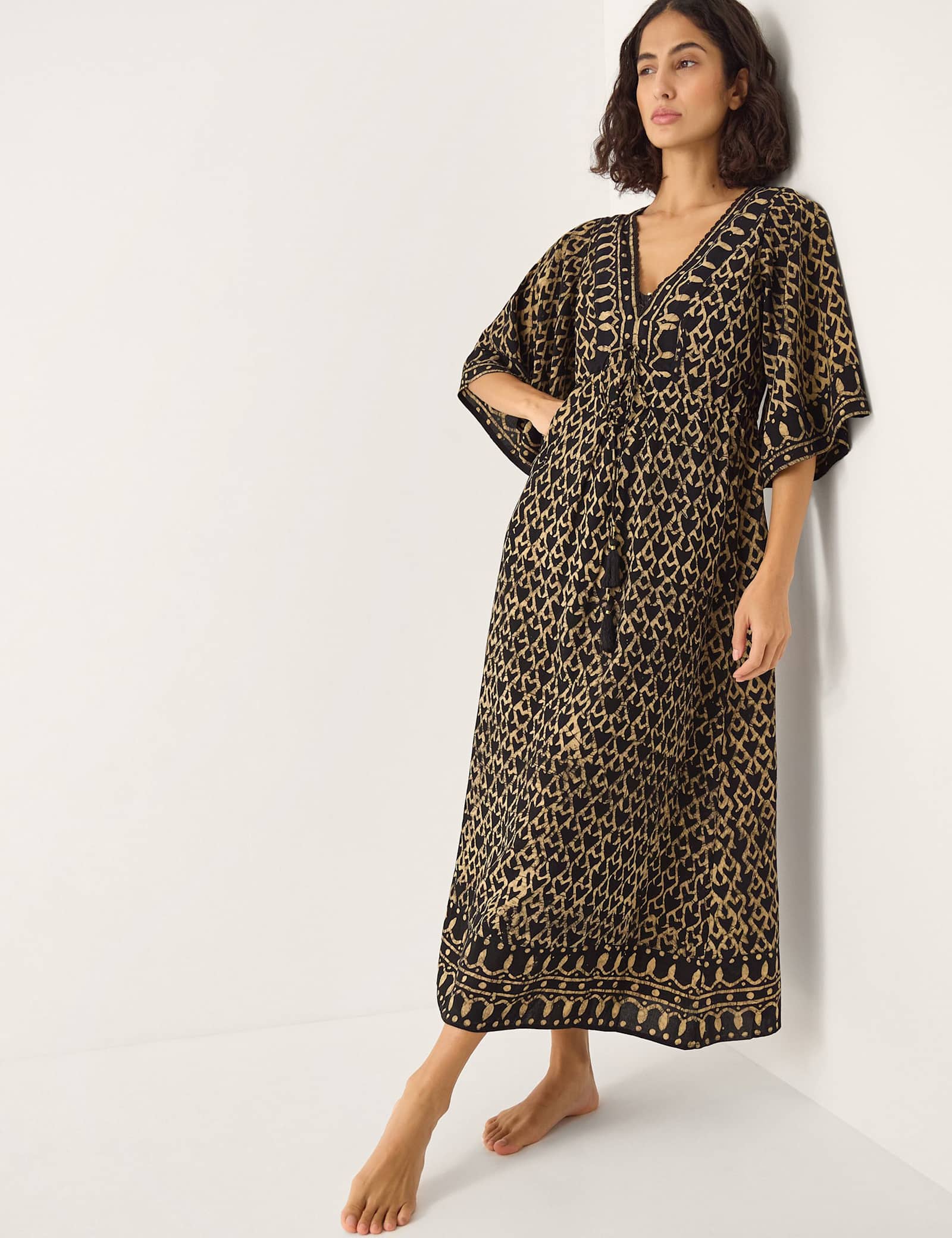 Animal Print V-Neck Midi Kaftan Dress - image 1