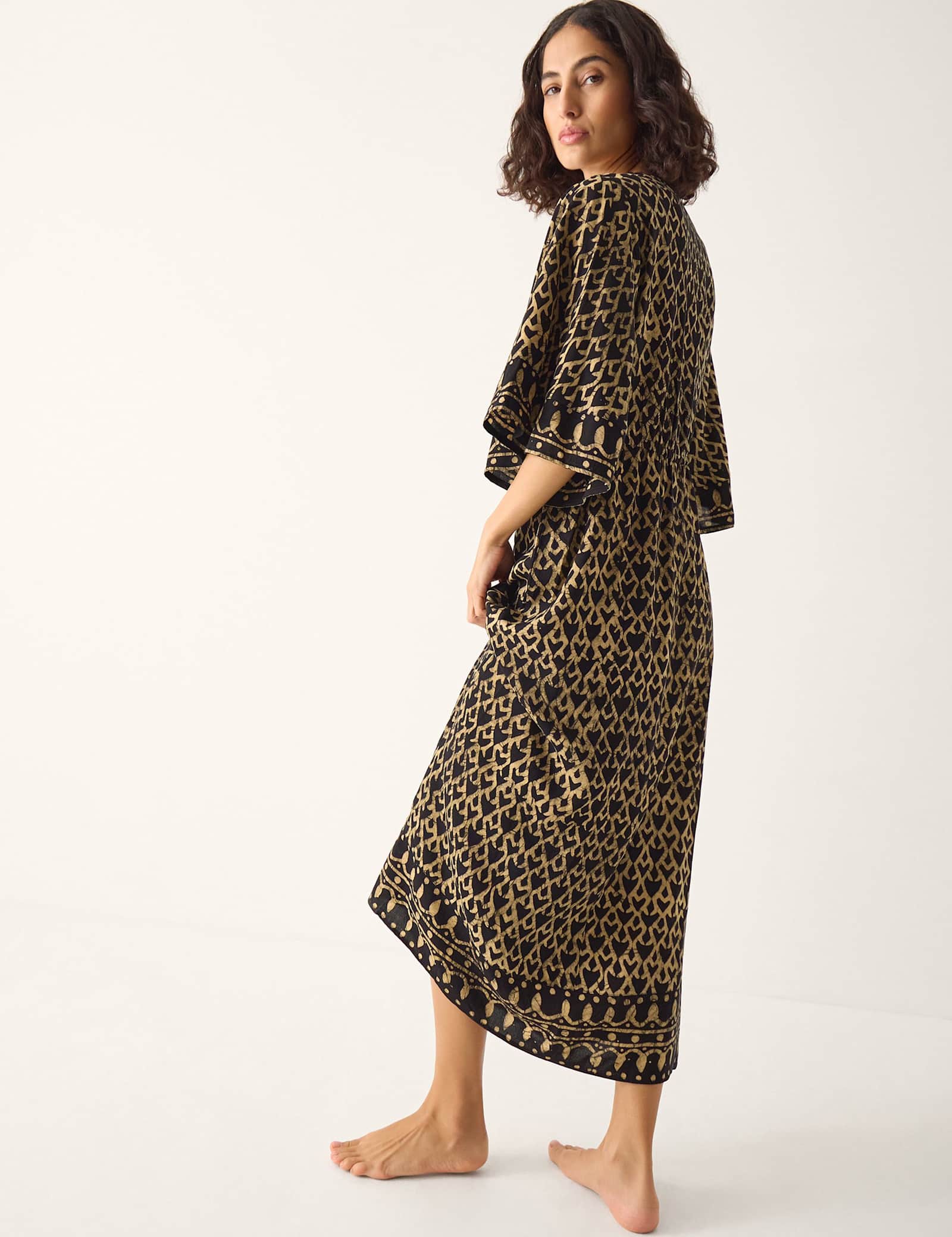 Animal Print V-Neck Midi Kaftan Dress - image 4