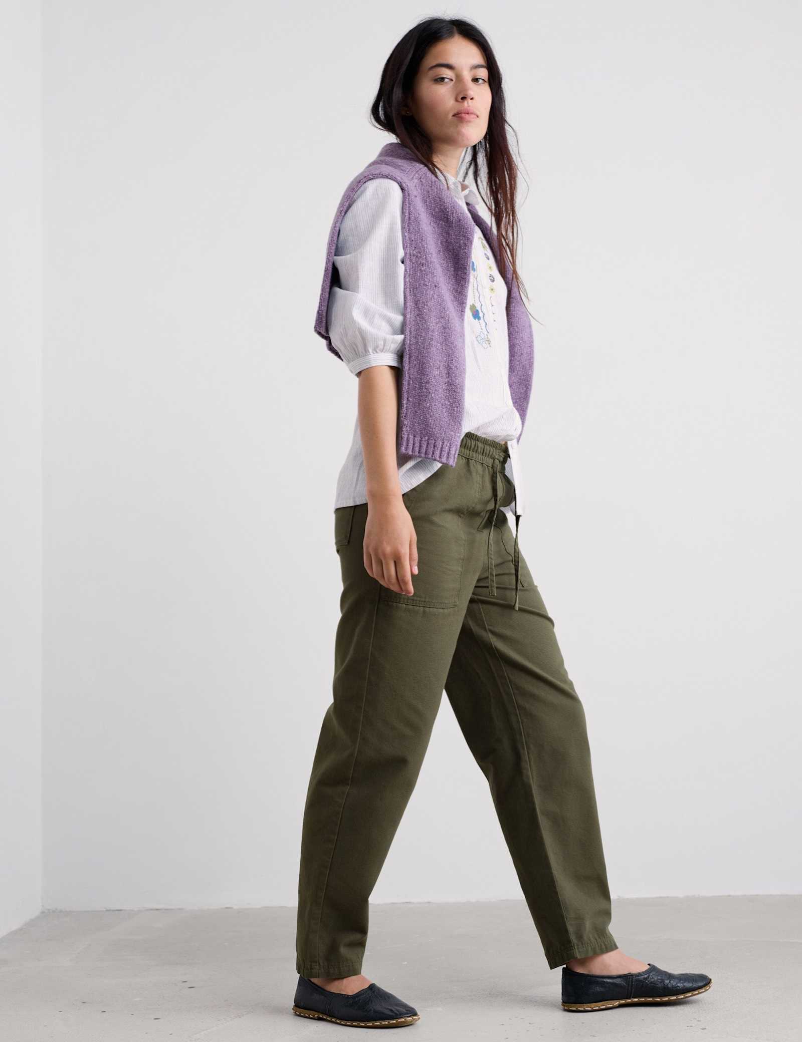 Pure Cotton Drawstring Barrel Leg Trousers - image 2