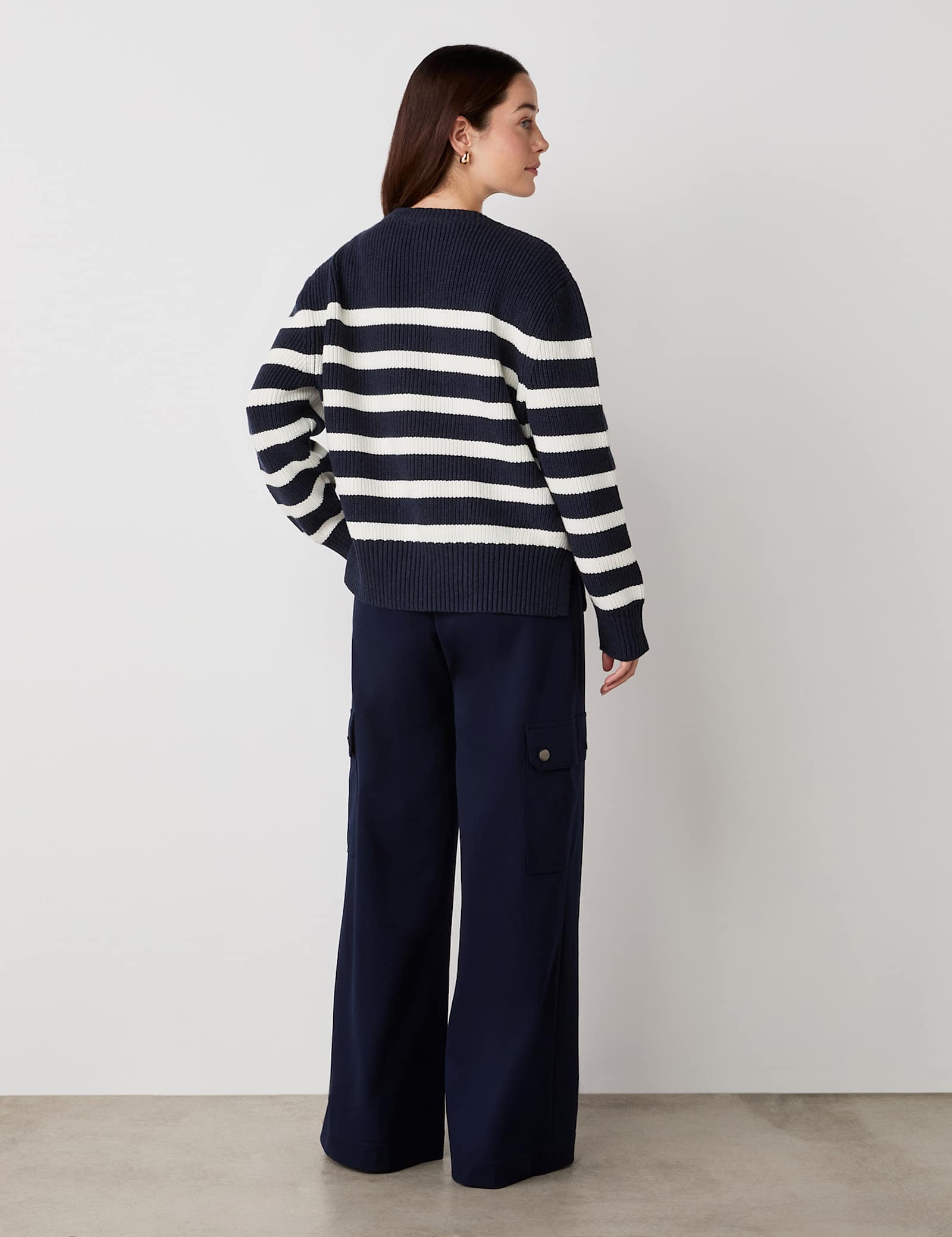 Cotton Rich Striped Ribbed Crew Neck Jumper - image 3