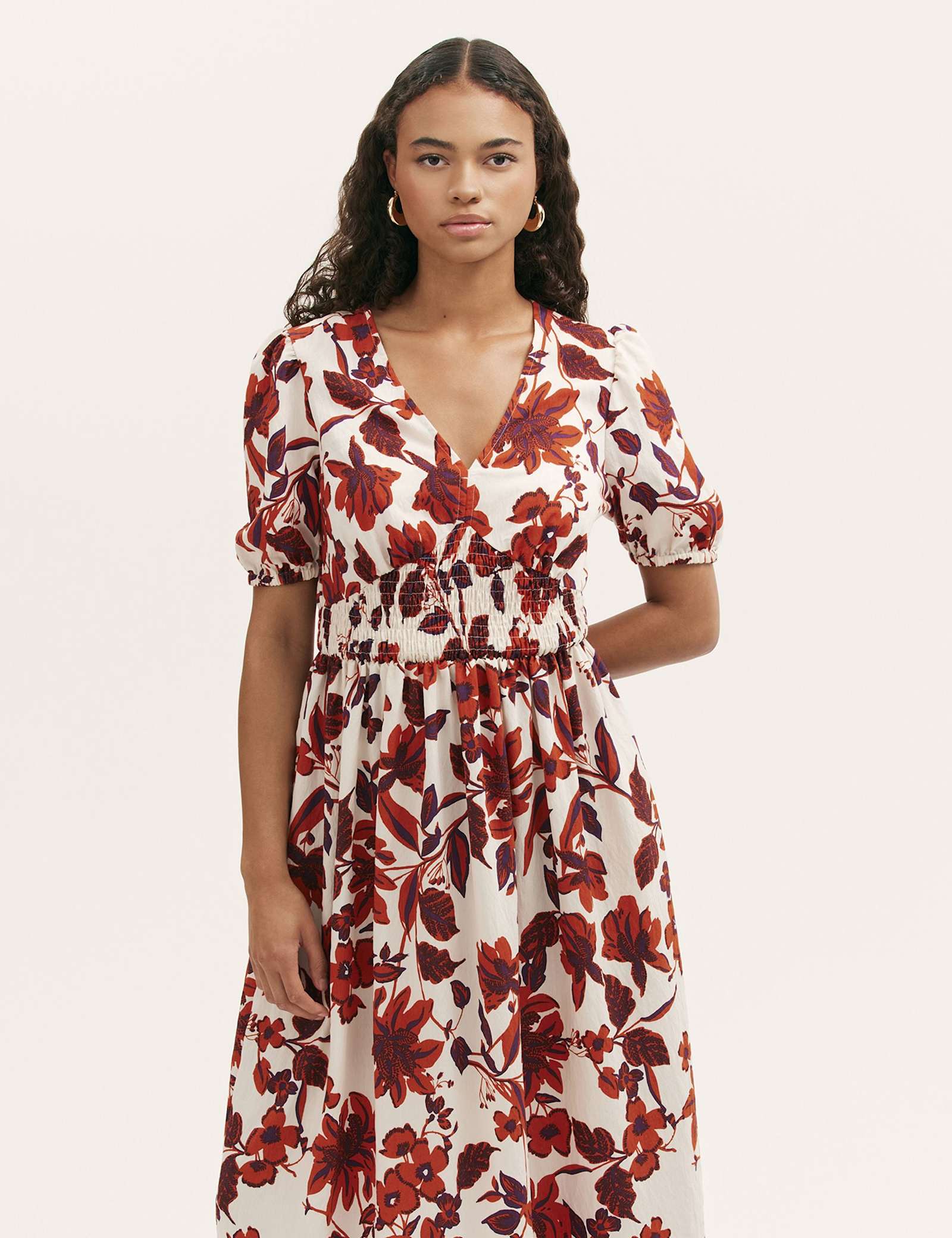Floral Shirred Detail Midi Smock Dress - image 3