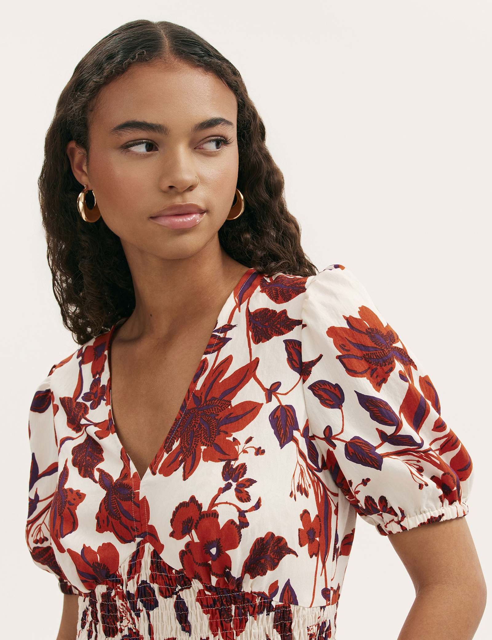 Floral Shirred Detail Midi Smock Dress - image 2