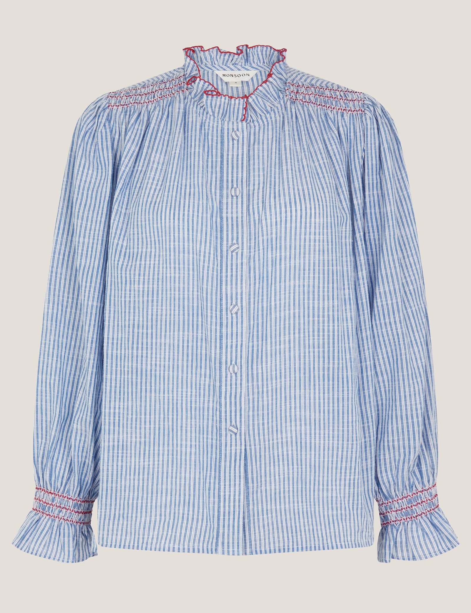 Pure Cotton Striped Frill Neck Shirt - image 2