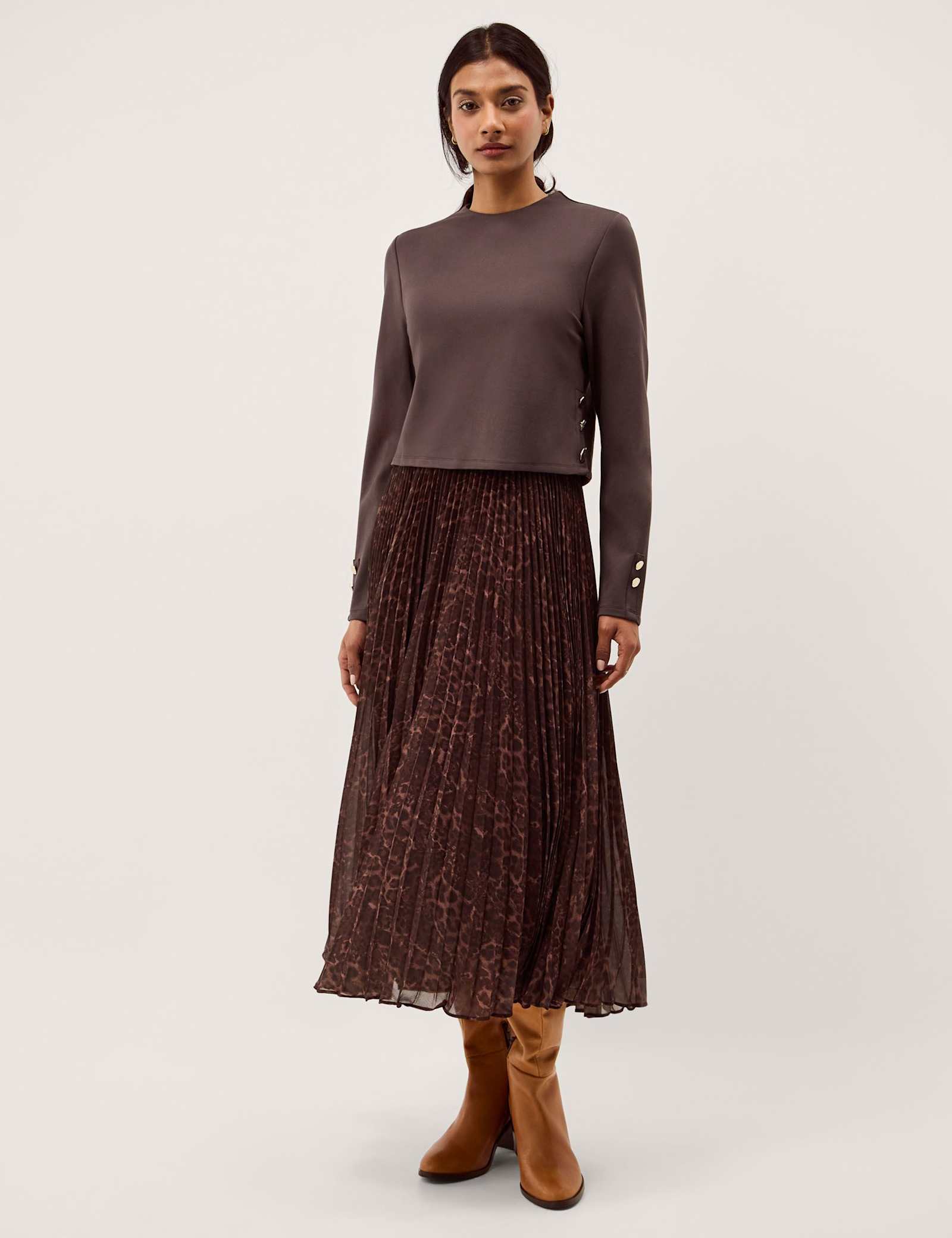 Leopard Print Combi Pleated Midi Dress - image 2