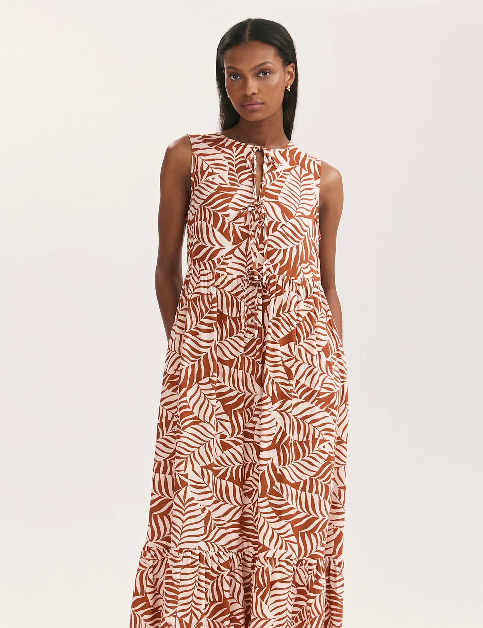 Printed Tie Front Midi Tiered Dress - image 4