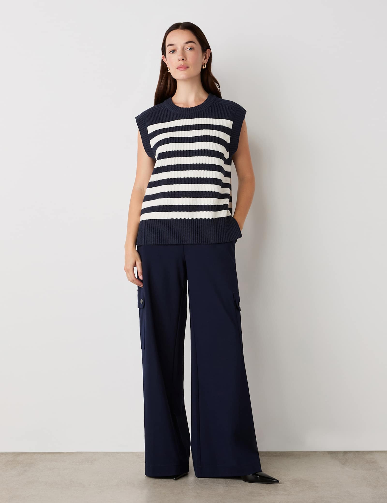 Cotton Rich Striped Split Hem Knitted Vest - image 5